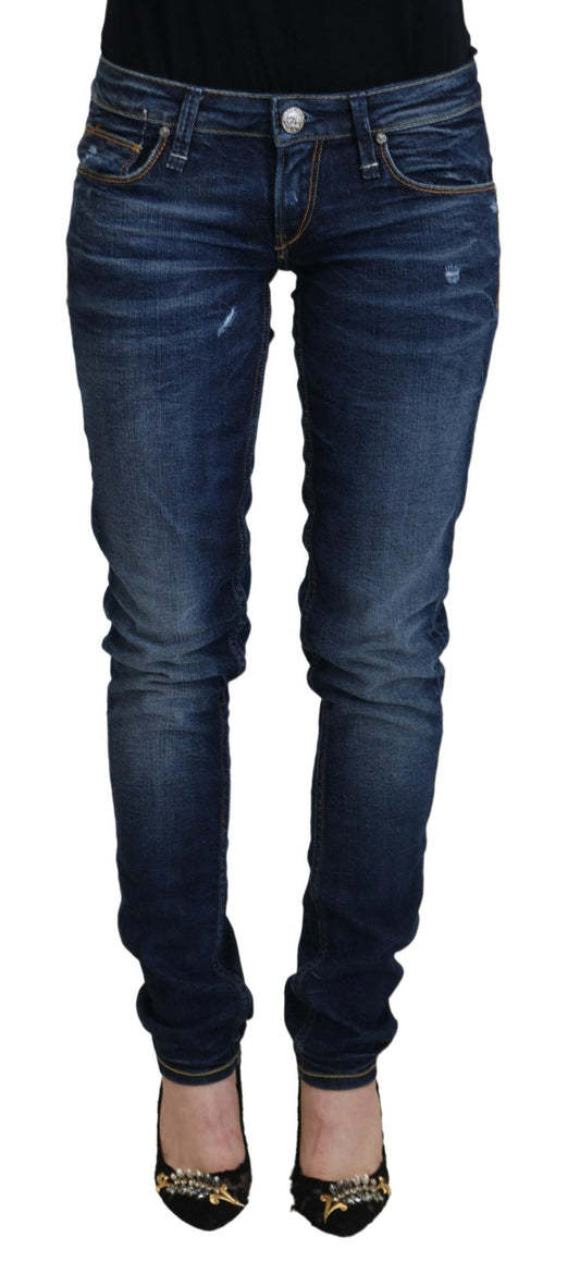 Acht Blue Washed Cotton Low Waist Women Casual Jeans Acht