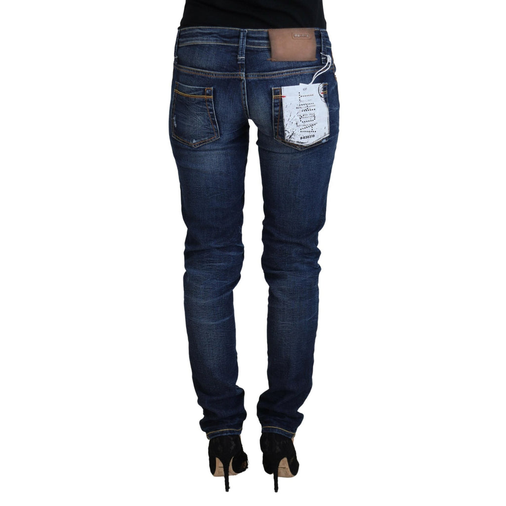 Acht Blue Washed Cotton Low Waist Women Casual Jeans