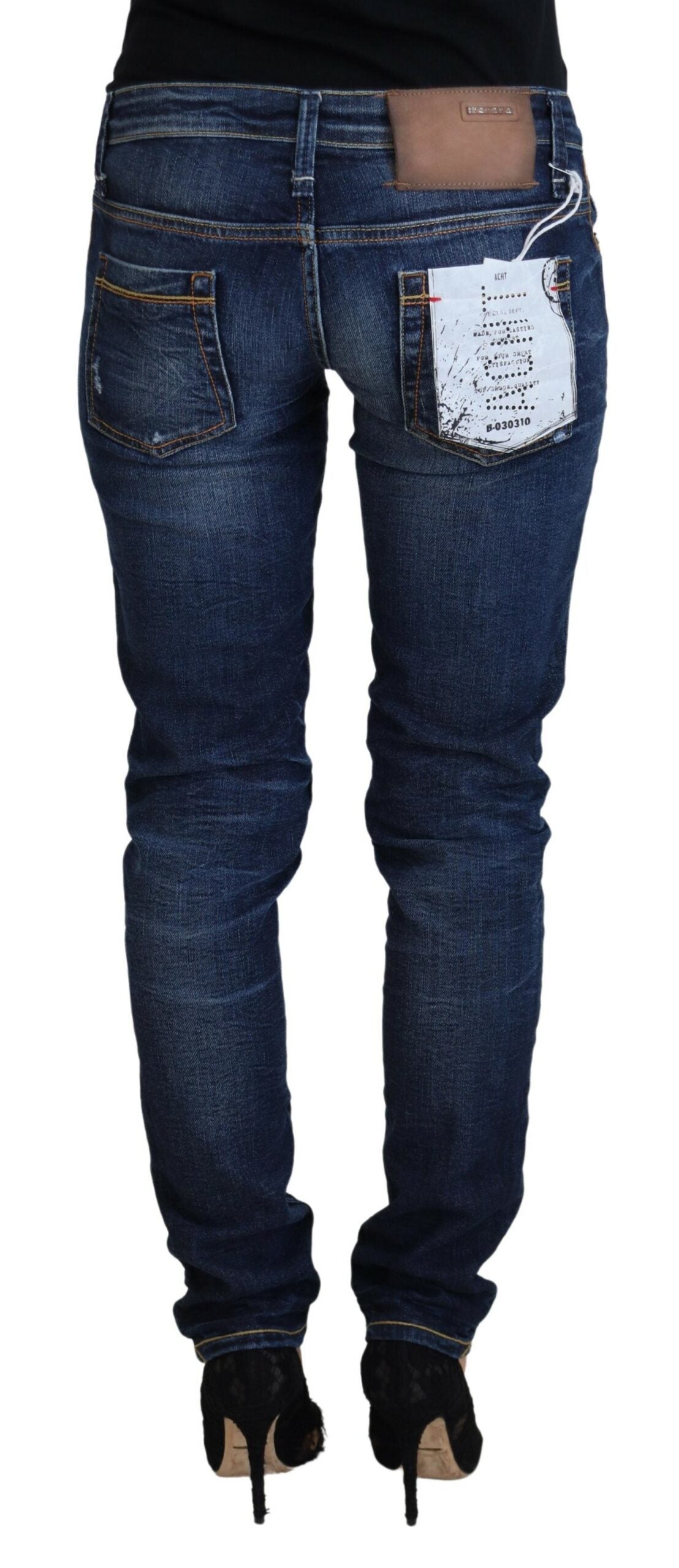 Acht Blue Washed Cotton Low Waist Women Casual Jeans Acht
