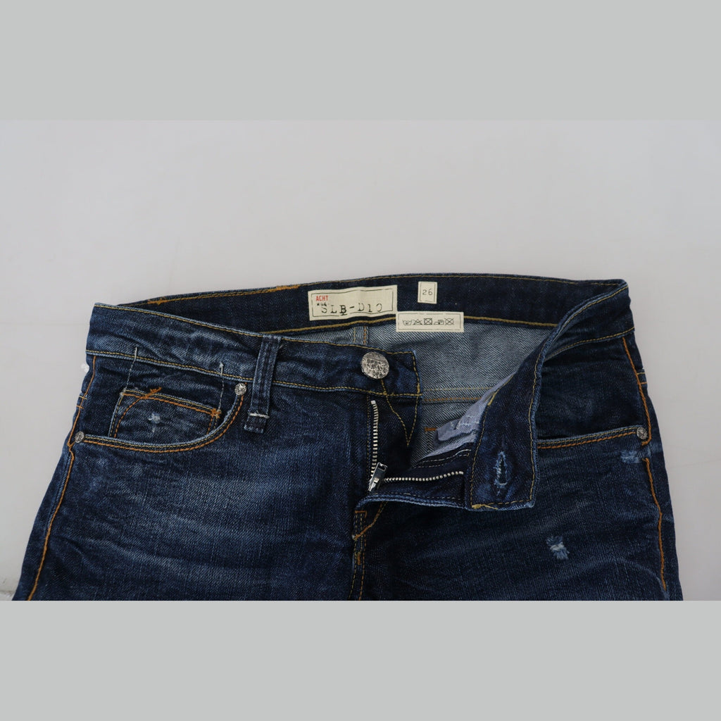 Acht Blue Washed Cotton Low Waist Women Casual Jeans