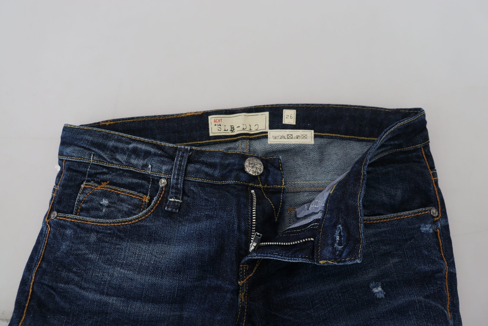 Acht Blue Washed Cotton Low Waist Women Casual Jeans Acht