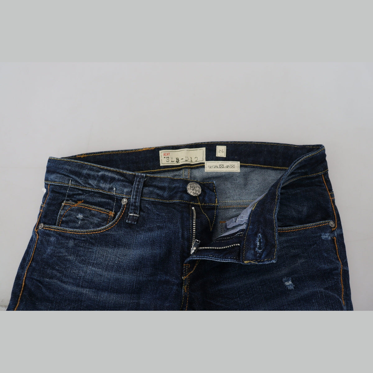 Acht Blue Washed Cotton Low Waist Women Casual Jeans
