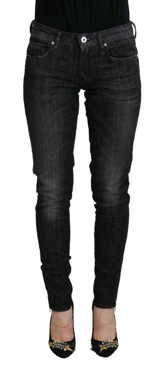 Fiorucci Black Cotton Low Waist Skinny Women Casual Jeans Fiorucci