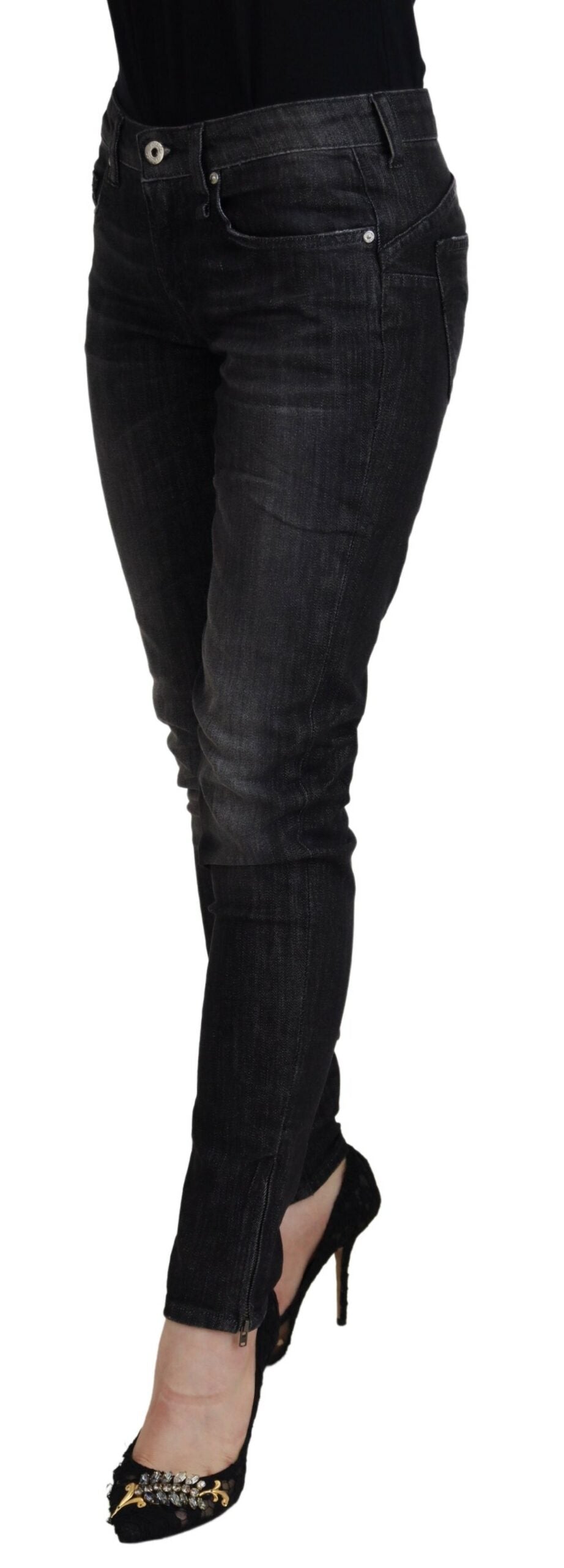 Fiorucci Black Cotton Low Waist Skinny Women Casual Jeans Fiorucci