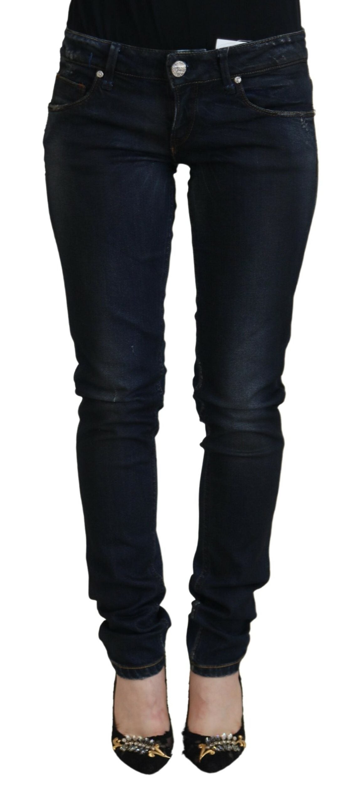Acht Blue Cotton Low Waist Slim Fit Women Casual Jeans Acht
