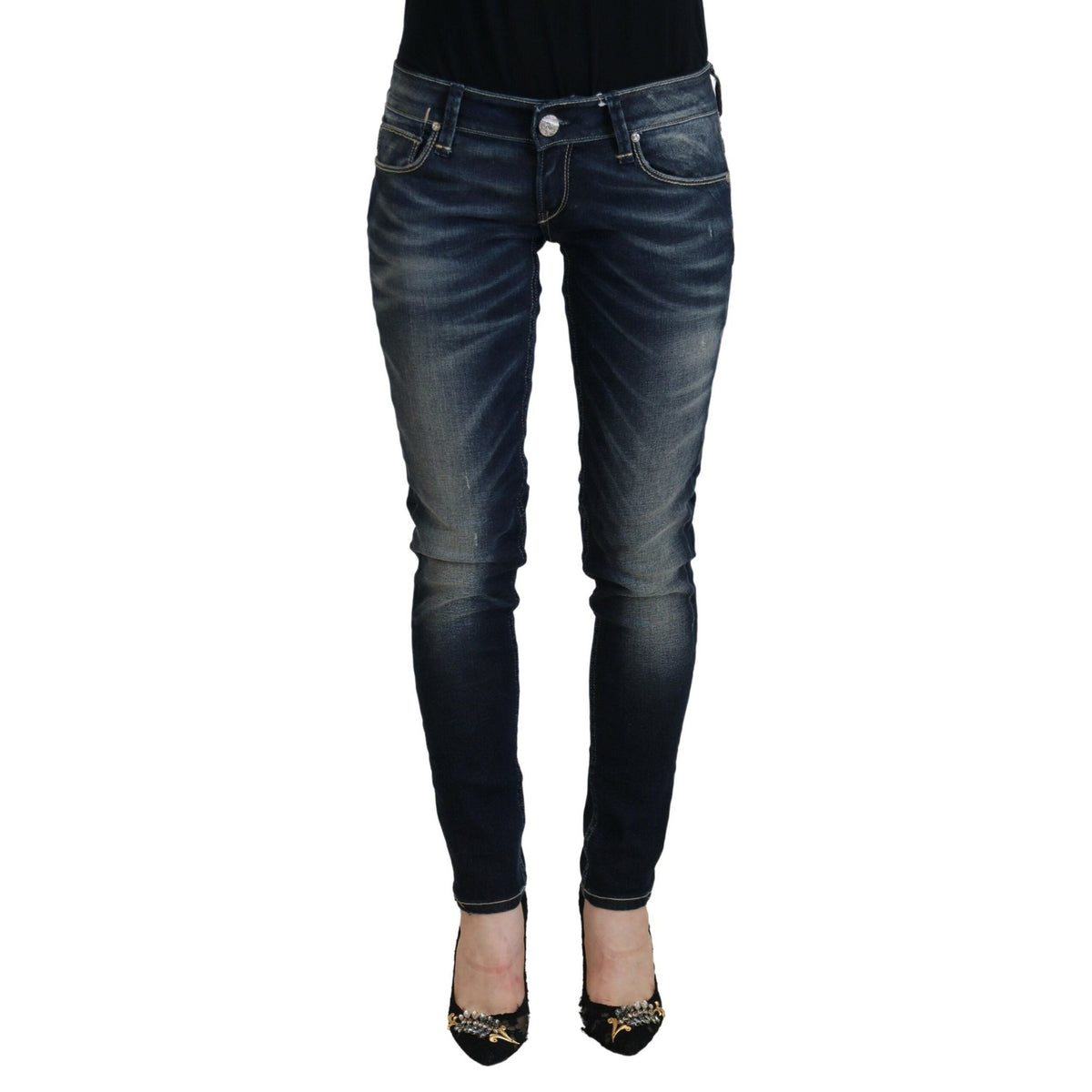 Acht Blue Washed Cotton Slim Fit Women Denim Jeans