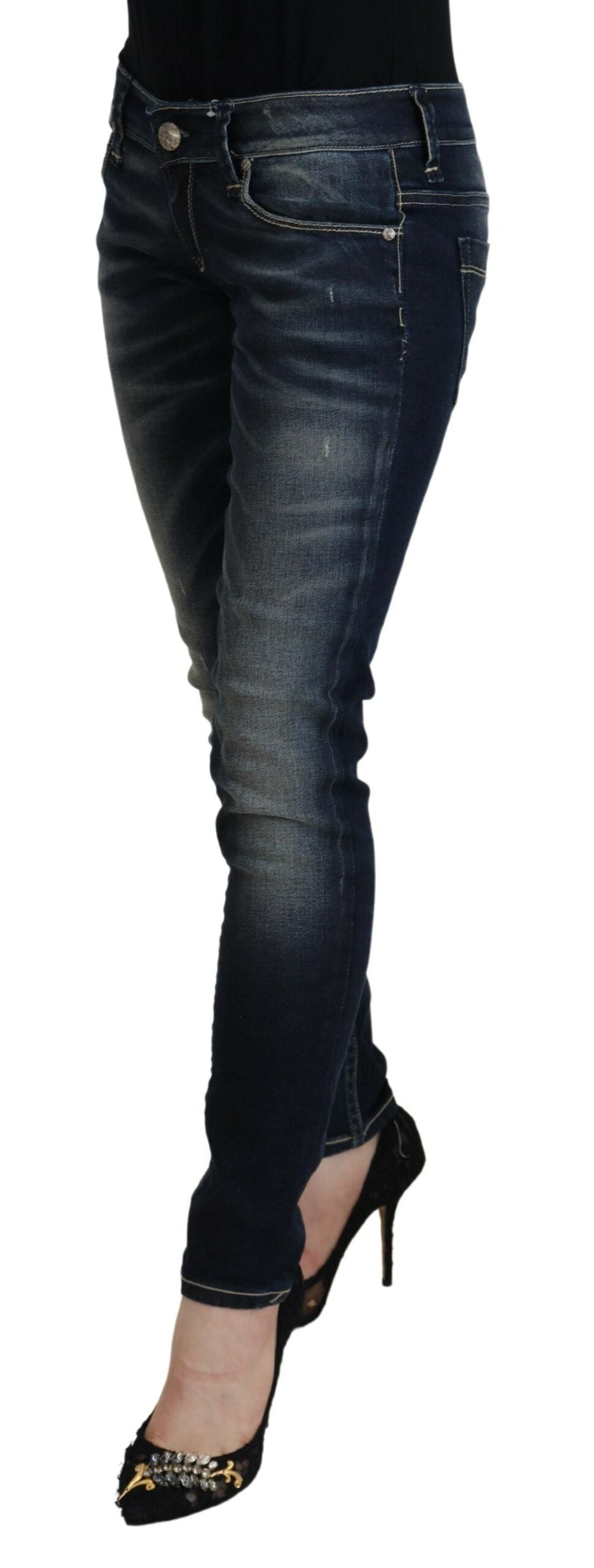 Acht Blue Washed Cotton Slim Fit Women Denim Jeans Acht