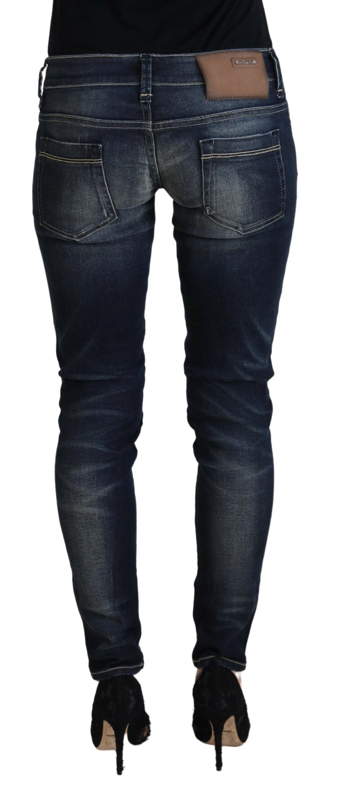 Acht Blue Washed Cotton Slim Fit Women Denim Jeans Acht