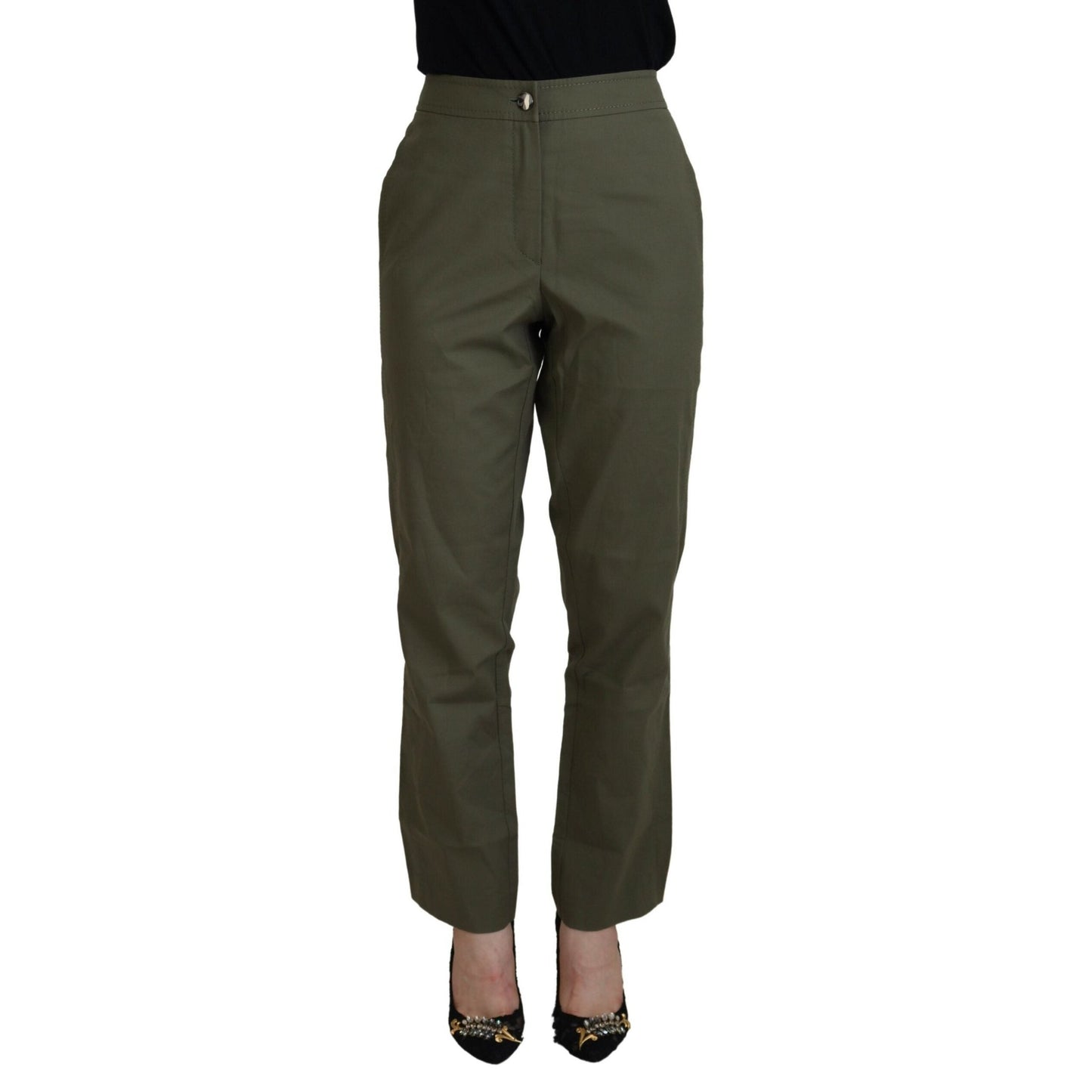 LAUREL Green Cotton High Waist Women Tapered Pants LAUREL