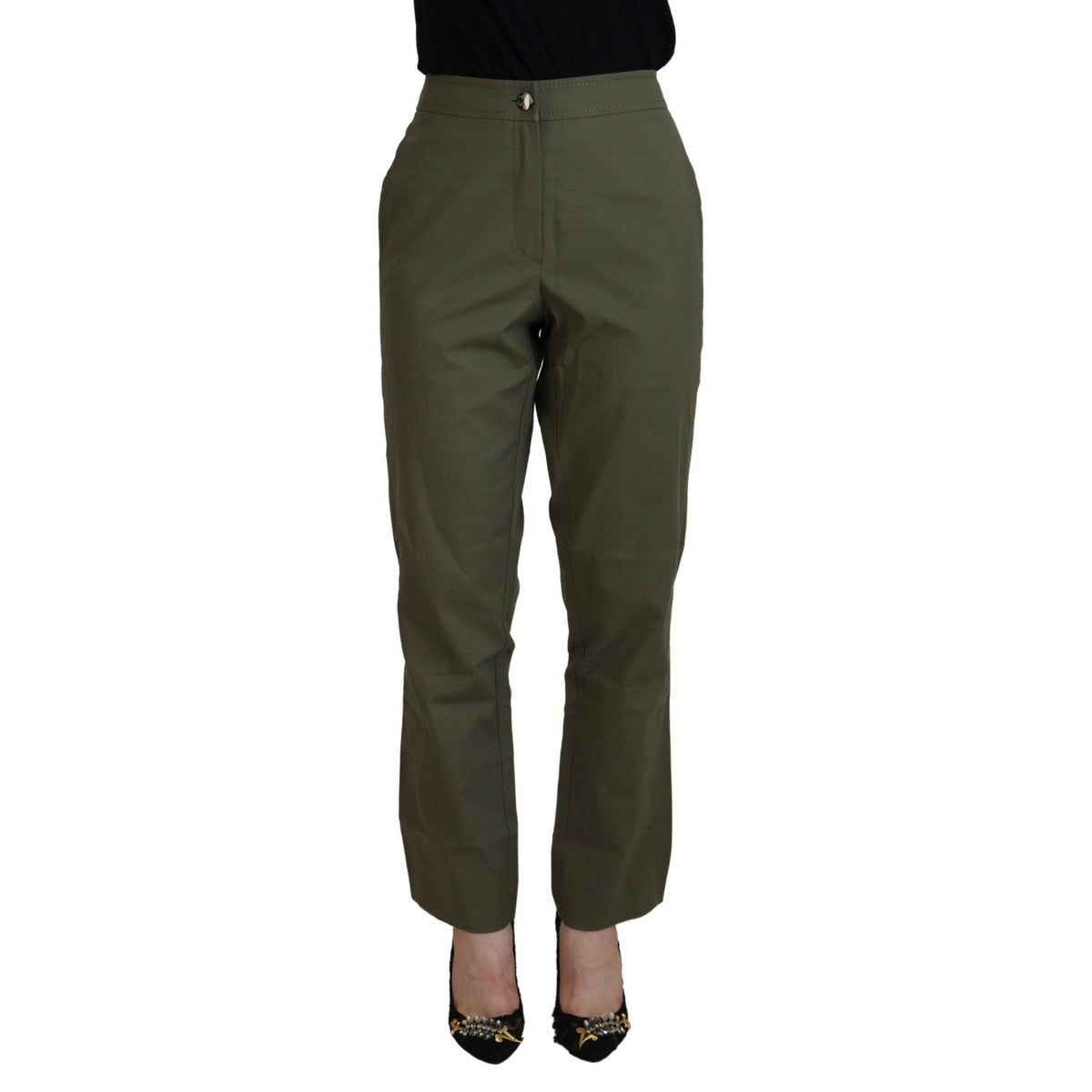 LAUREL Green Cotton High Waist Women Tapered Pants