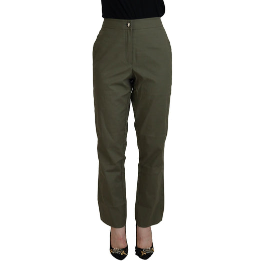 LAUREL Green Cotton High Waist Women Tapered Pants LAUREL