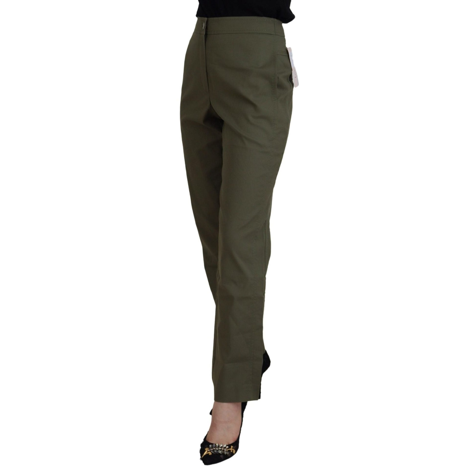 LAUREL Green Cotton High Waist Women Tapered Pants LAUREL