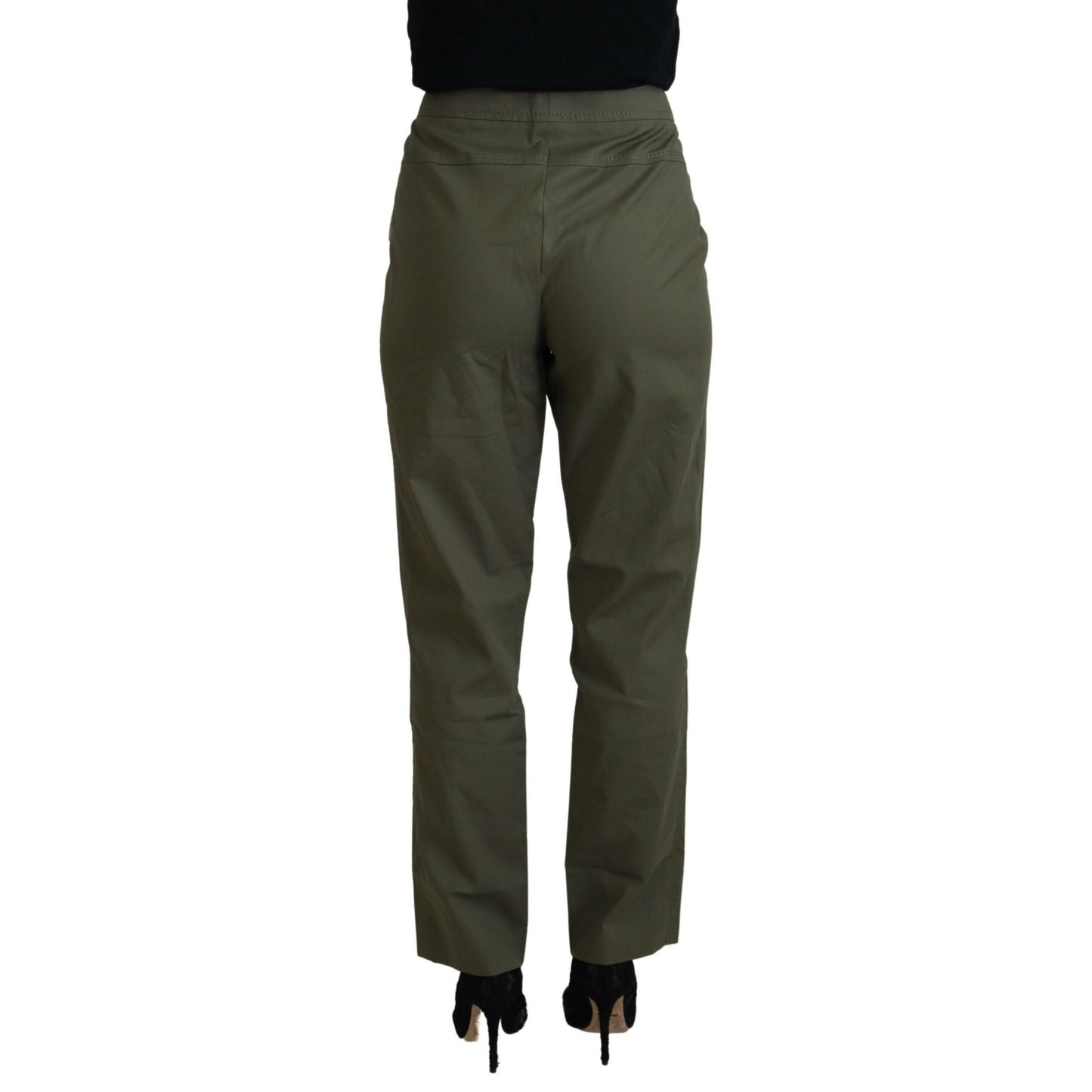 LAUREL Green Cotton High Waist Women Tapered Pants LAUREL