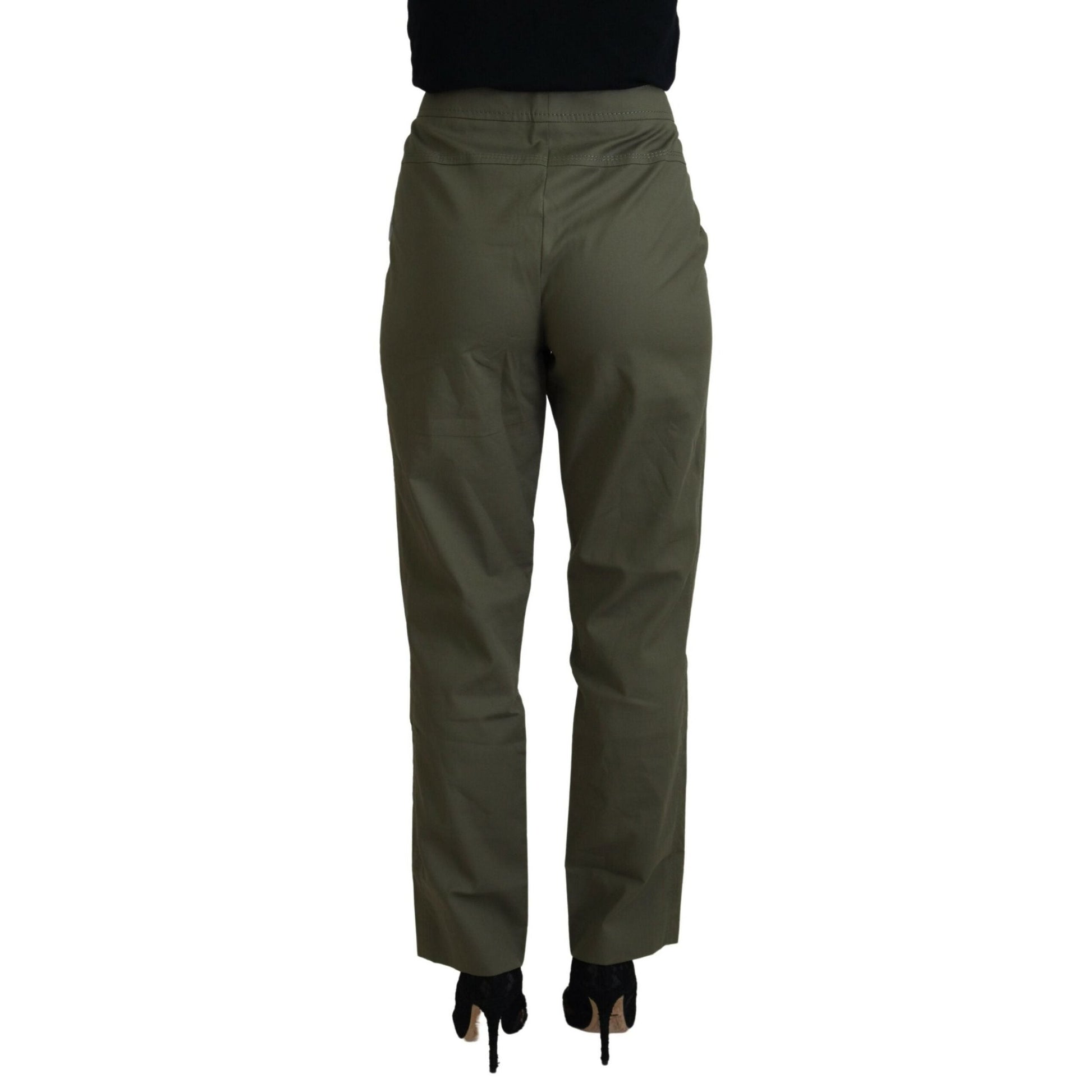 LAUREL Green Cotton High Waist Women Tapered Pants LAUREL