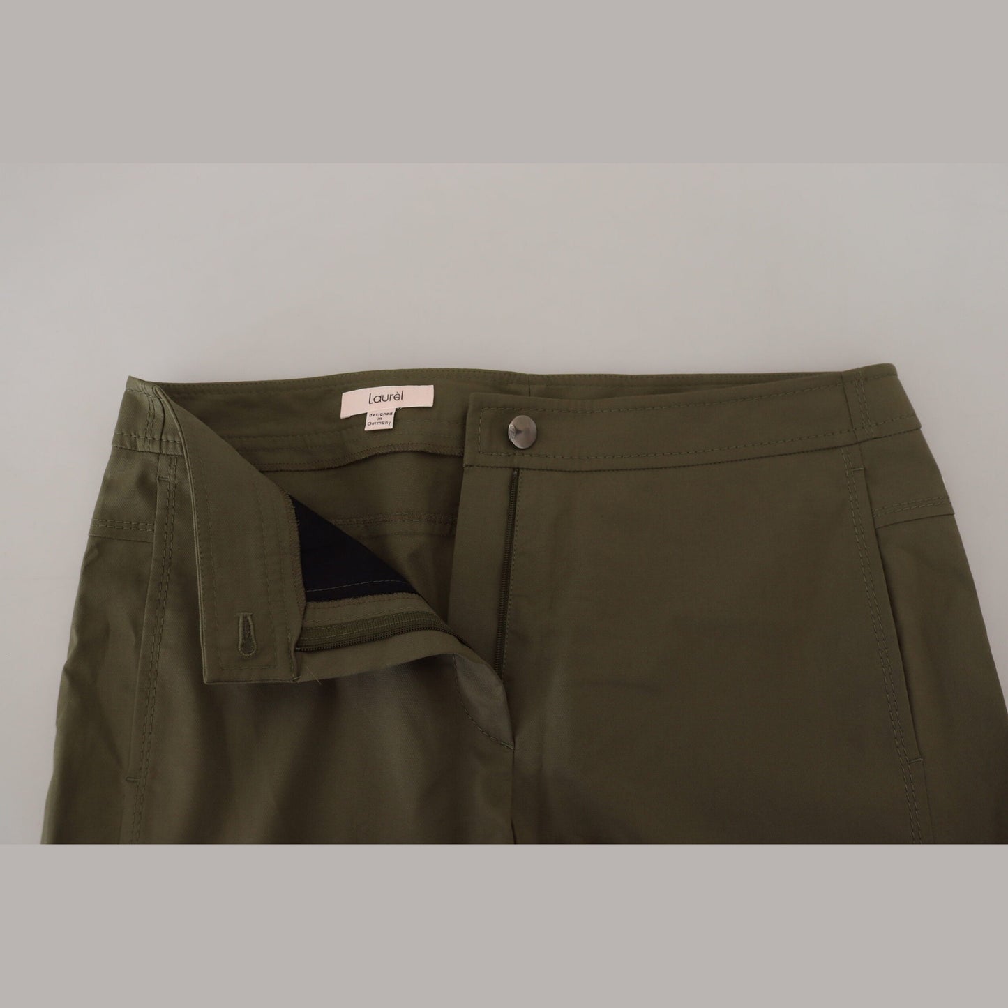 LAUREL Green Cotton High Waist Women Tapered Pants LAUREL