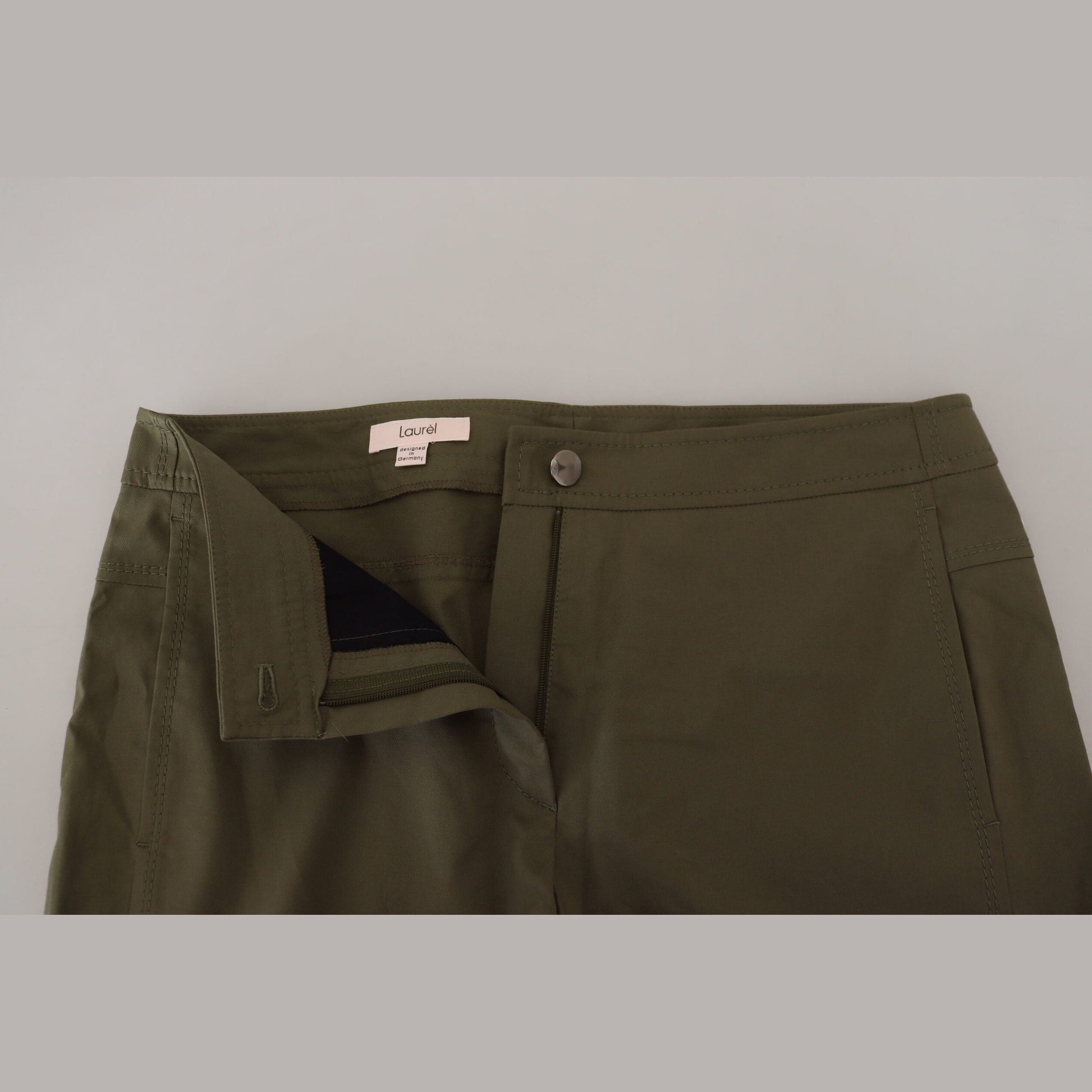LAUREL Green Cotton High Waist Women Tapered Pants LAUREL