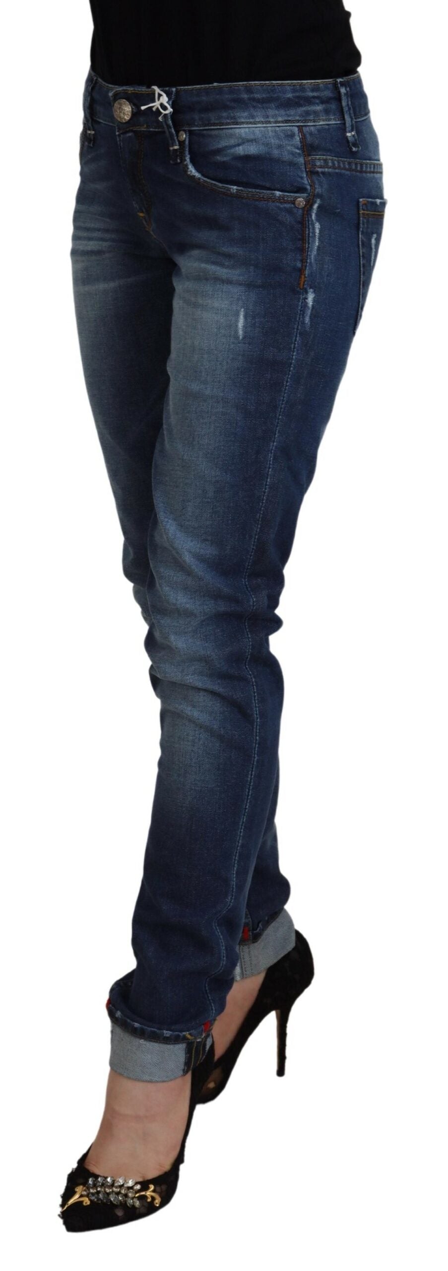 Acht Blue Washed Cotton Slim Fit Women Denim Jeans Acht