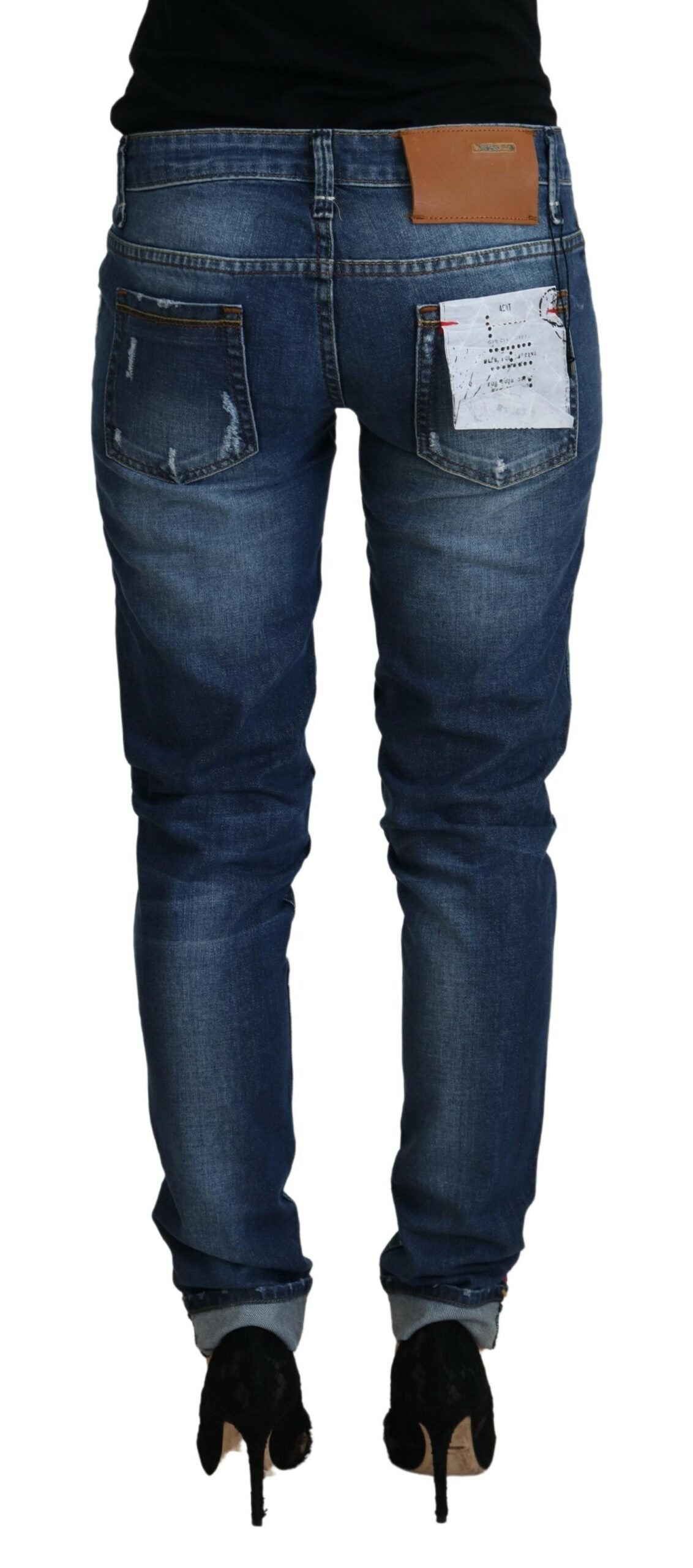 Acht Blue Washed Cotton Slim Fit Women Denim Jeans Acht