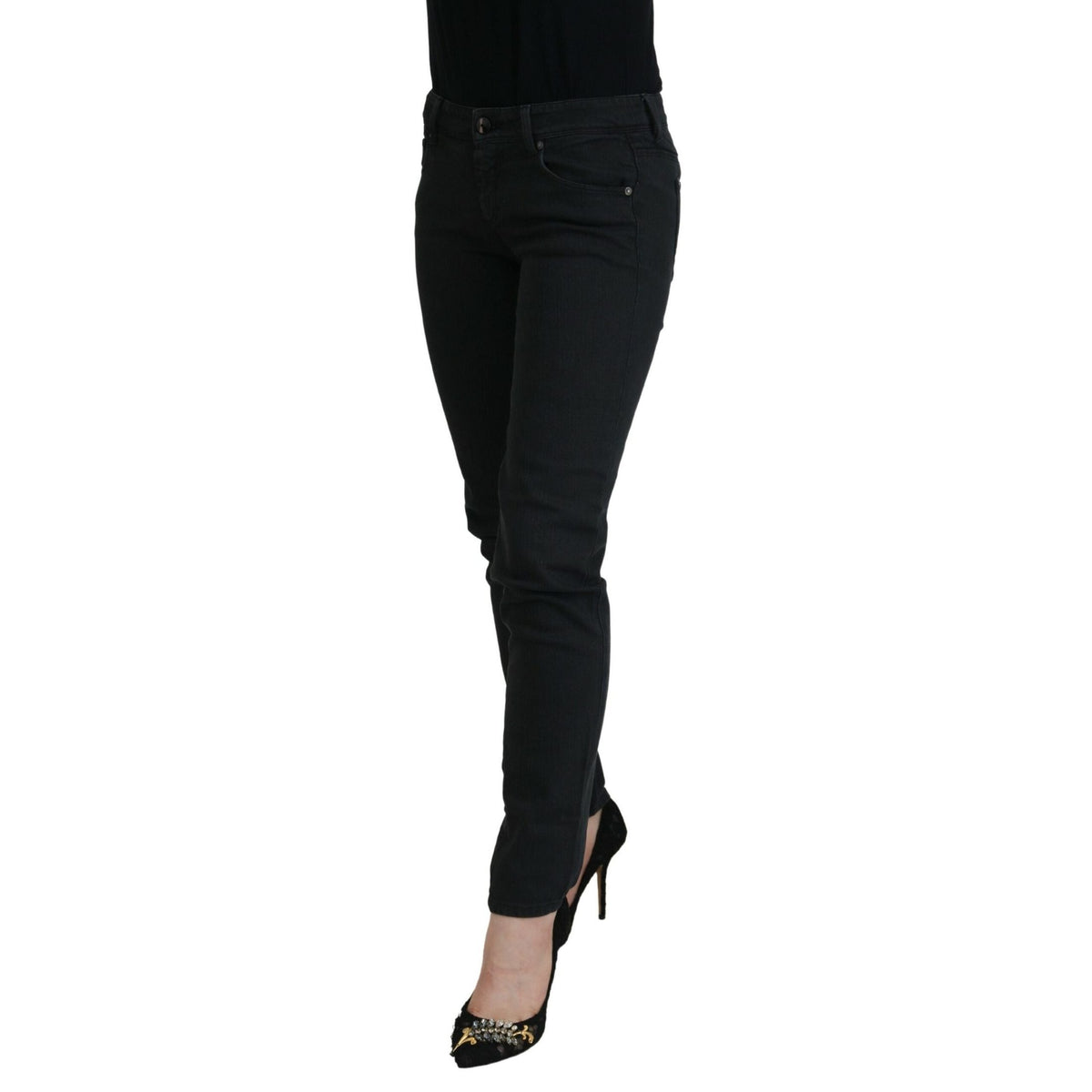 Ermanno Scervino Black Cotton Slim Fit Women Denim Jeans