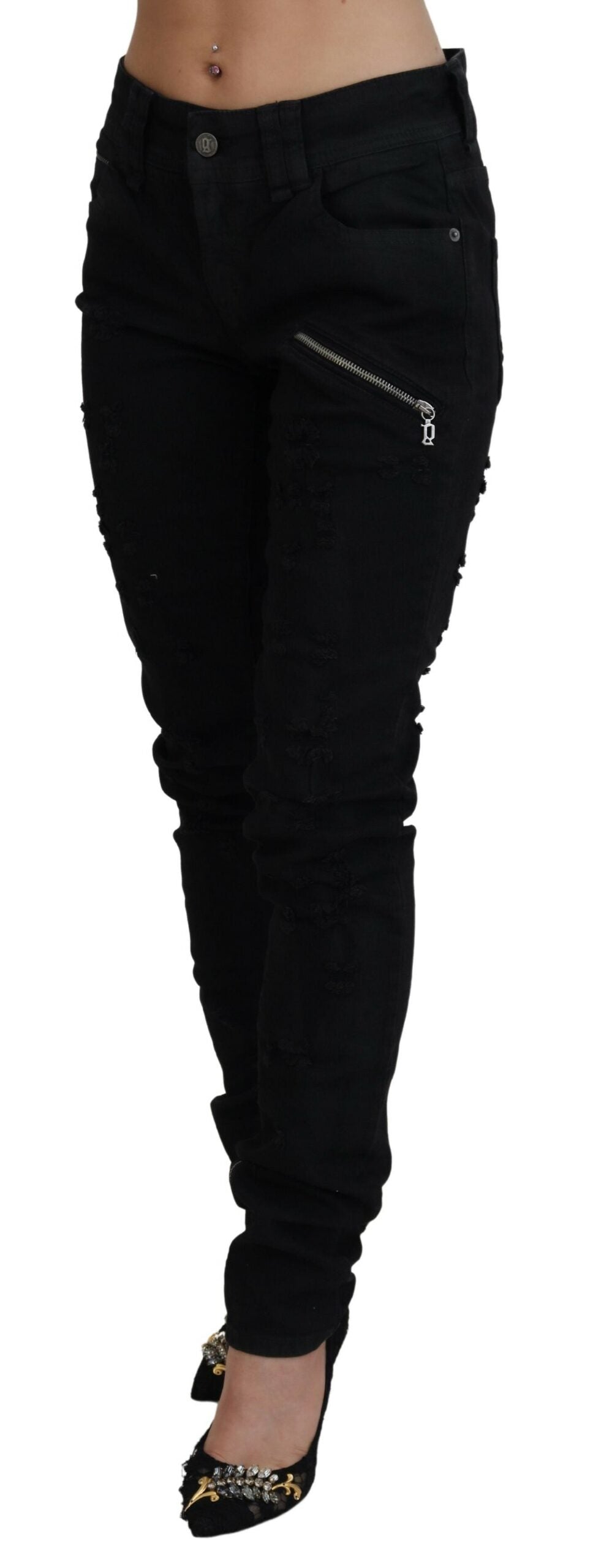 John Galliano Black Cotton Mid Waist Skinny Slim Fit Denim Jeans John Galliano