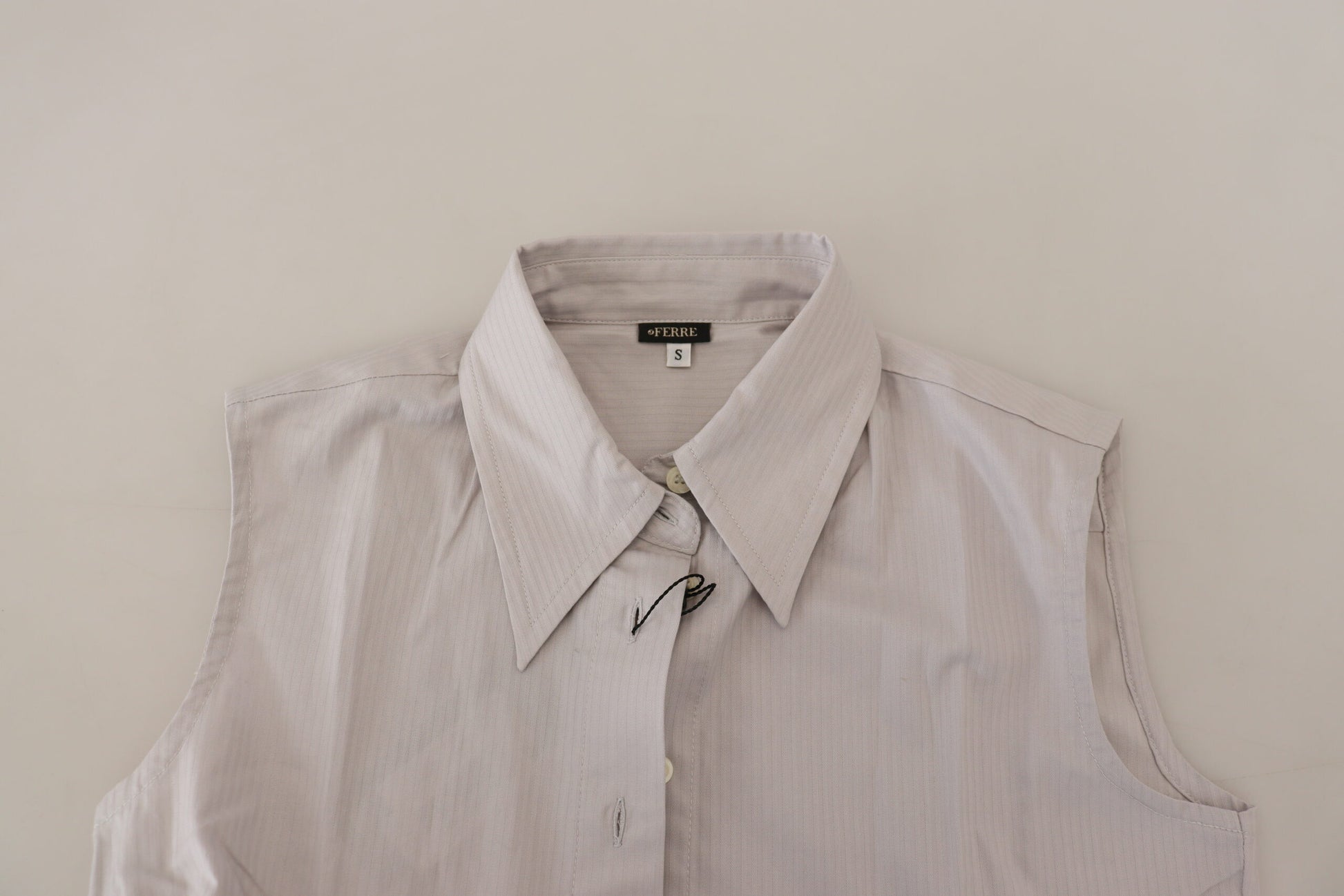 Ferre Light Gray Stripes Cotton Sleeveless Collared Top Ferre