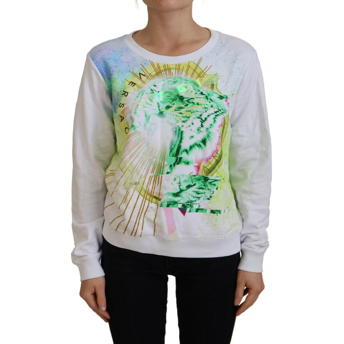 Versace Jeans White Graphic Print Long Sleeves Sweater