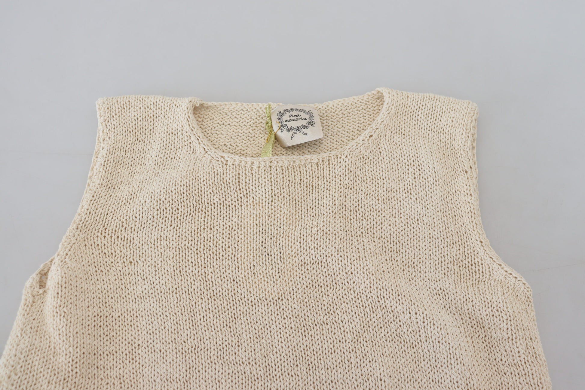 PINK MEMORIES Beige Cotton Blend Sleeveless Round Neck Tank Top PINK MEMORIES