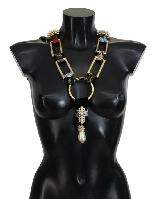 Dolce & Gabbana Gold Brass Sicily Crystal Robe Statement Necklace Dolce & Gabbana