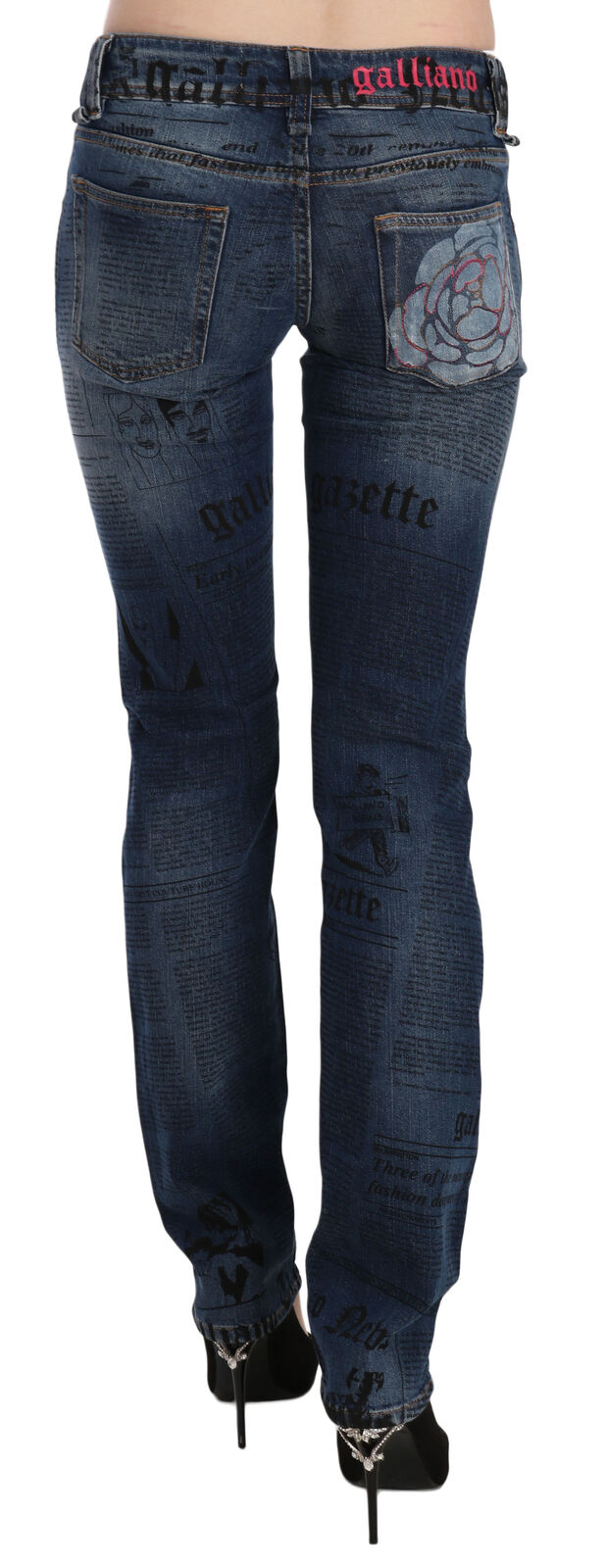 John Galliano Blue Newspaper Print Low Waist Skinny Denim Pants John Galliano