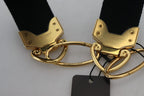 Dolce & Gabbana black and gold logo print brass bag shoulder strap with stylish design and adjustable length.