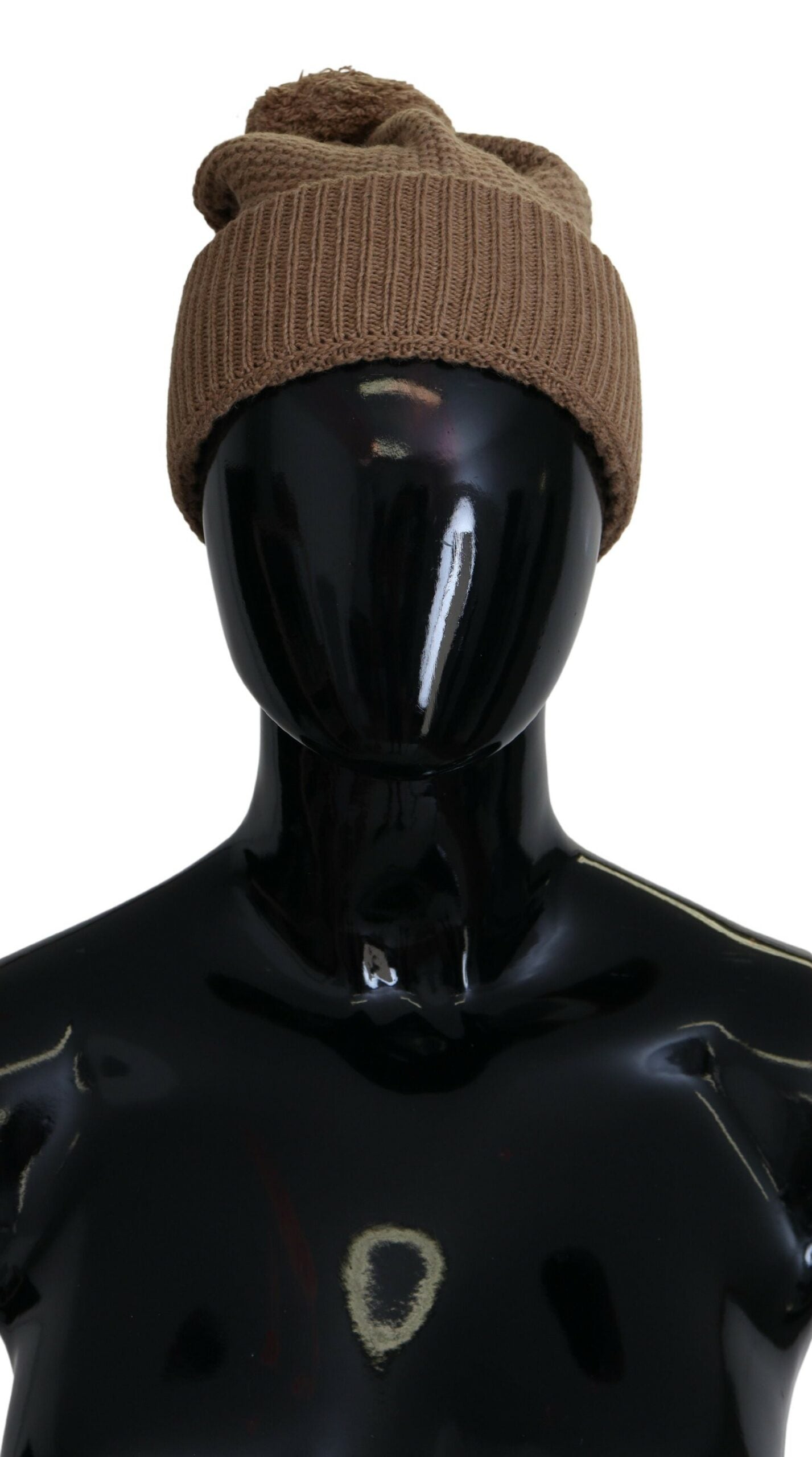 Dolce & Gabbana Brown Solid Knitted Fur Ball Winter Beanie Hat Dolce & Gabbana