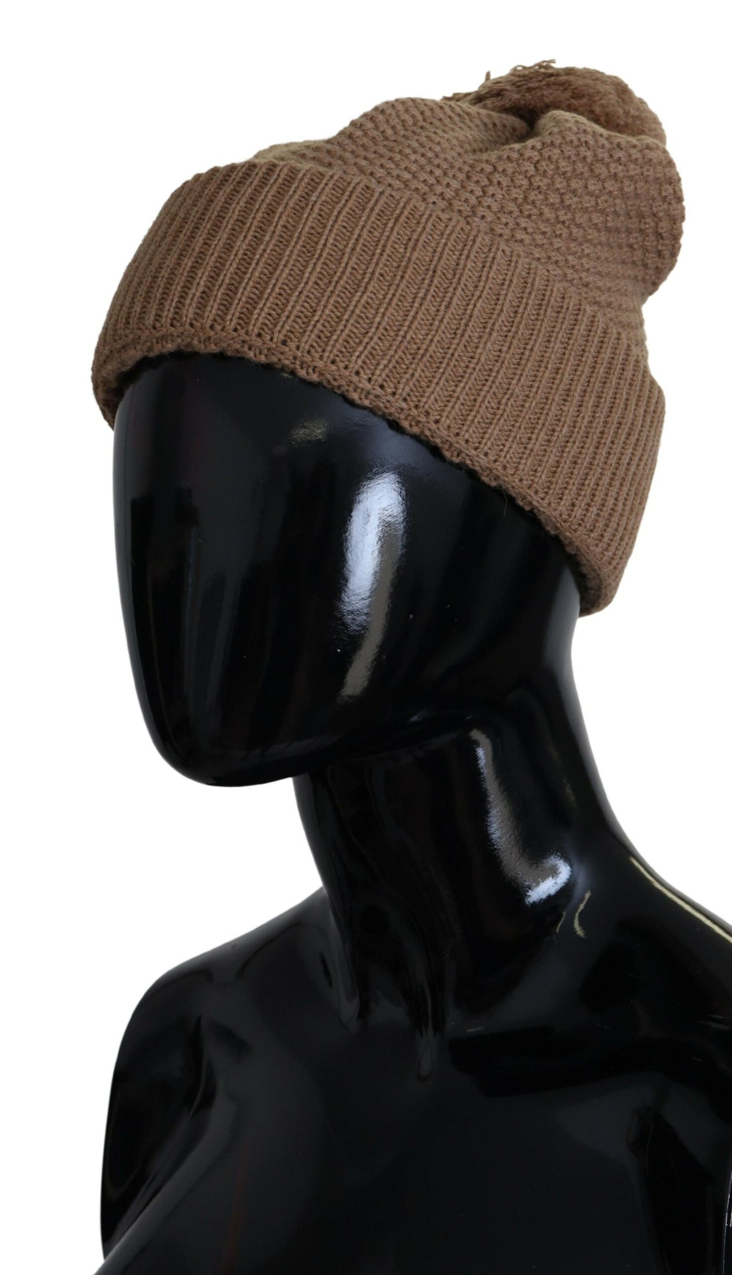 Dolce & Gabbana Brown Solid Knitted Fur Ball Winter Beanie Hat Dolce & Gabbana