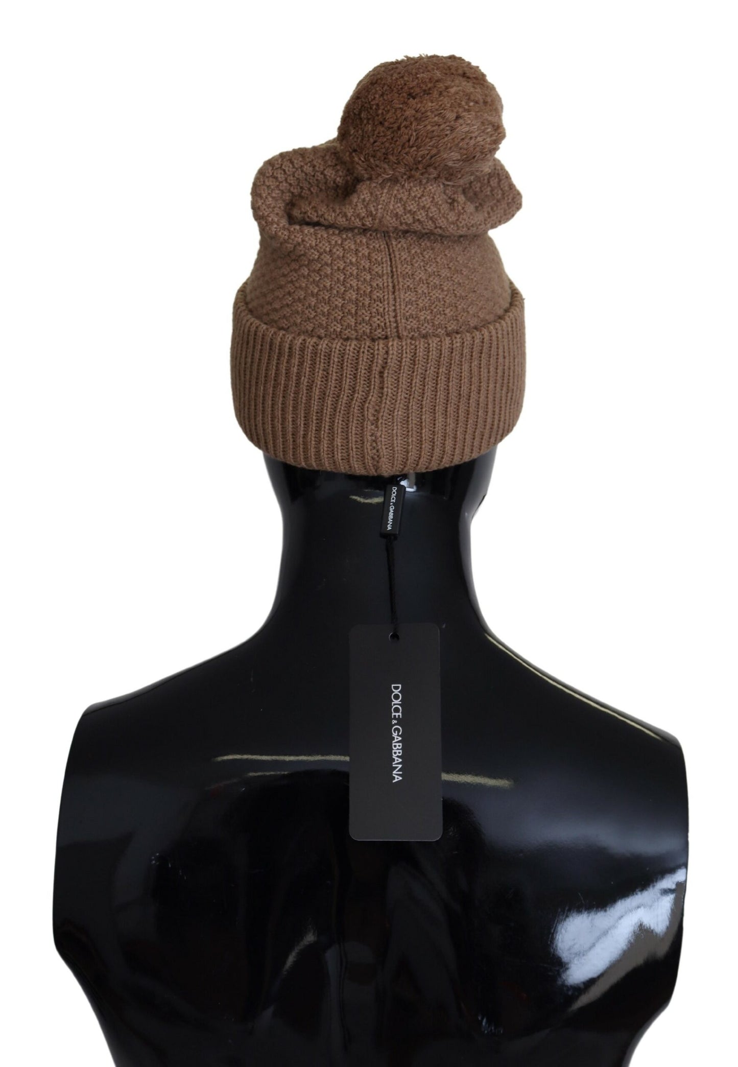 Dolce & Gabbana Brown Solid Knitted Fur Ball Winter Beanie Hat Dolce & Gabbana