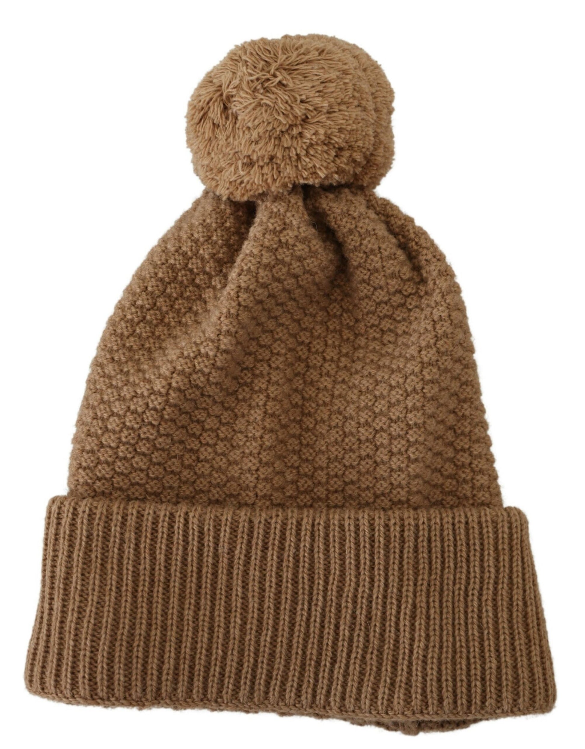 Dolce & Gabbana Brown Solid Knitted Fur Ball Winter Beanie Hat Dolce & Gabbana