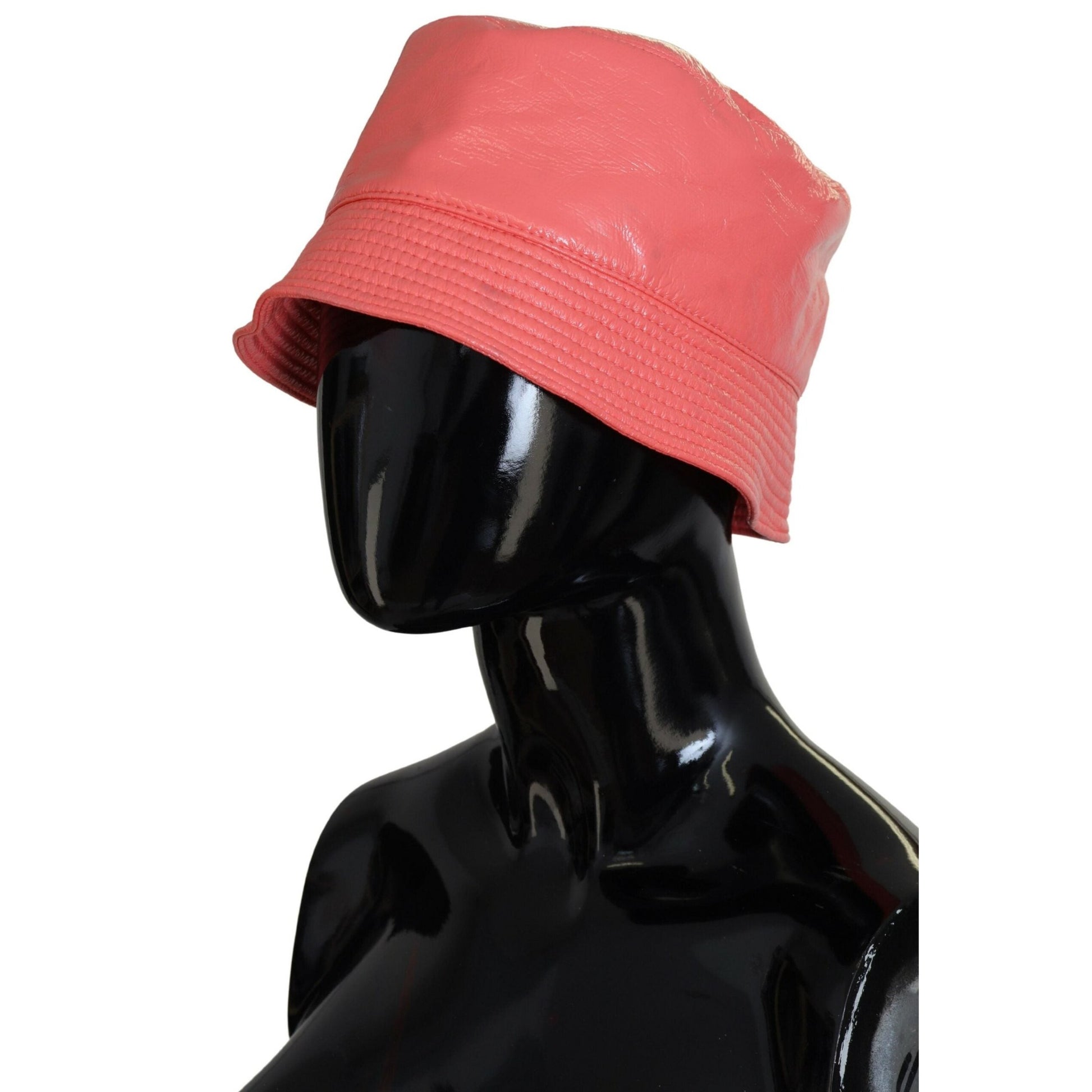 Dolce & Gabbana Peach Quilted Faux Leather Women Bucket Cap Hat
