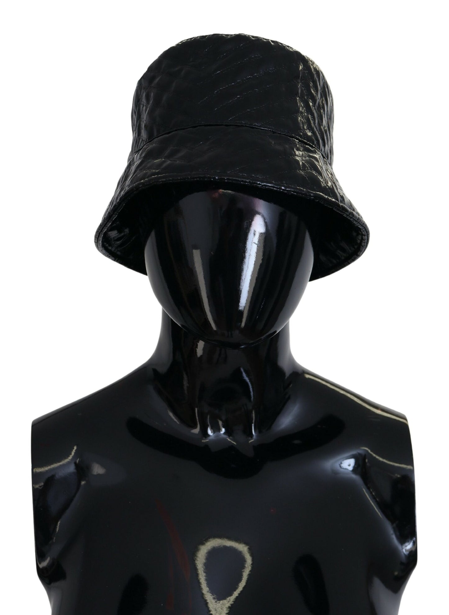 Dolce & Gabbana Black Quilted Faux Leather Women Bucket Cap Hat Dolce & Gabbana