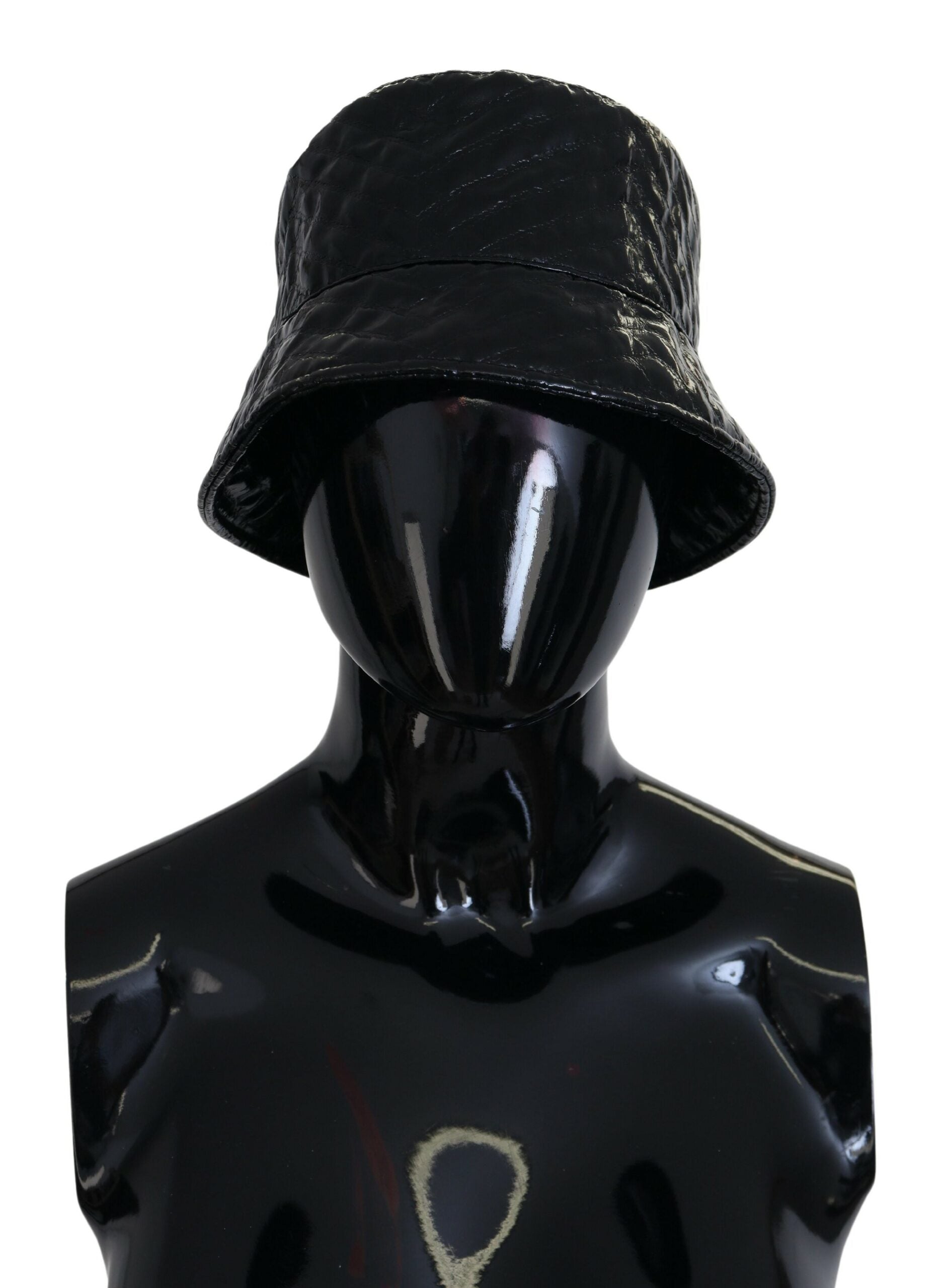 Dolce & Gabbana Black Quilted Faux Leather Women Bucket Cap Hat Dolce & Gabbana
