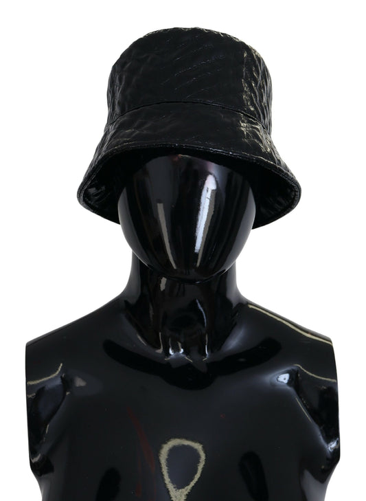 Dolce & Gabbana Black Quilted Faux Leather Women Bucket Cap Hat Dolce & Gabbana