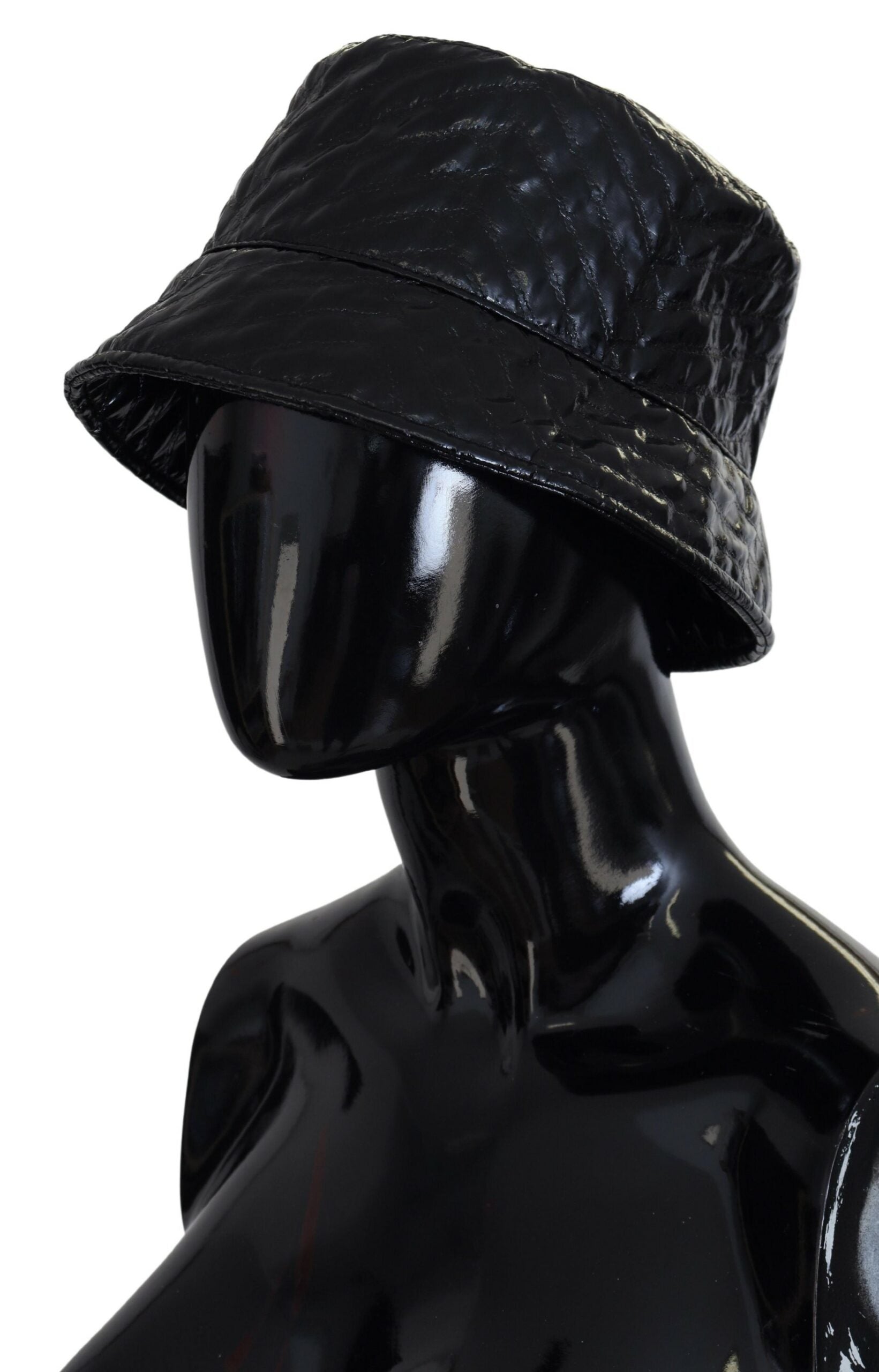 Dolce & Gabbana Black Quilted Faux Leather Women Bucket Cap Hat Dolce & Gabbana