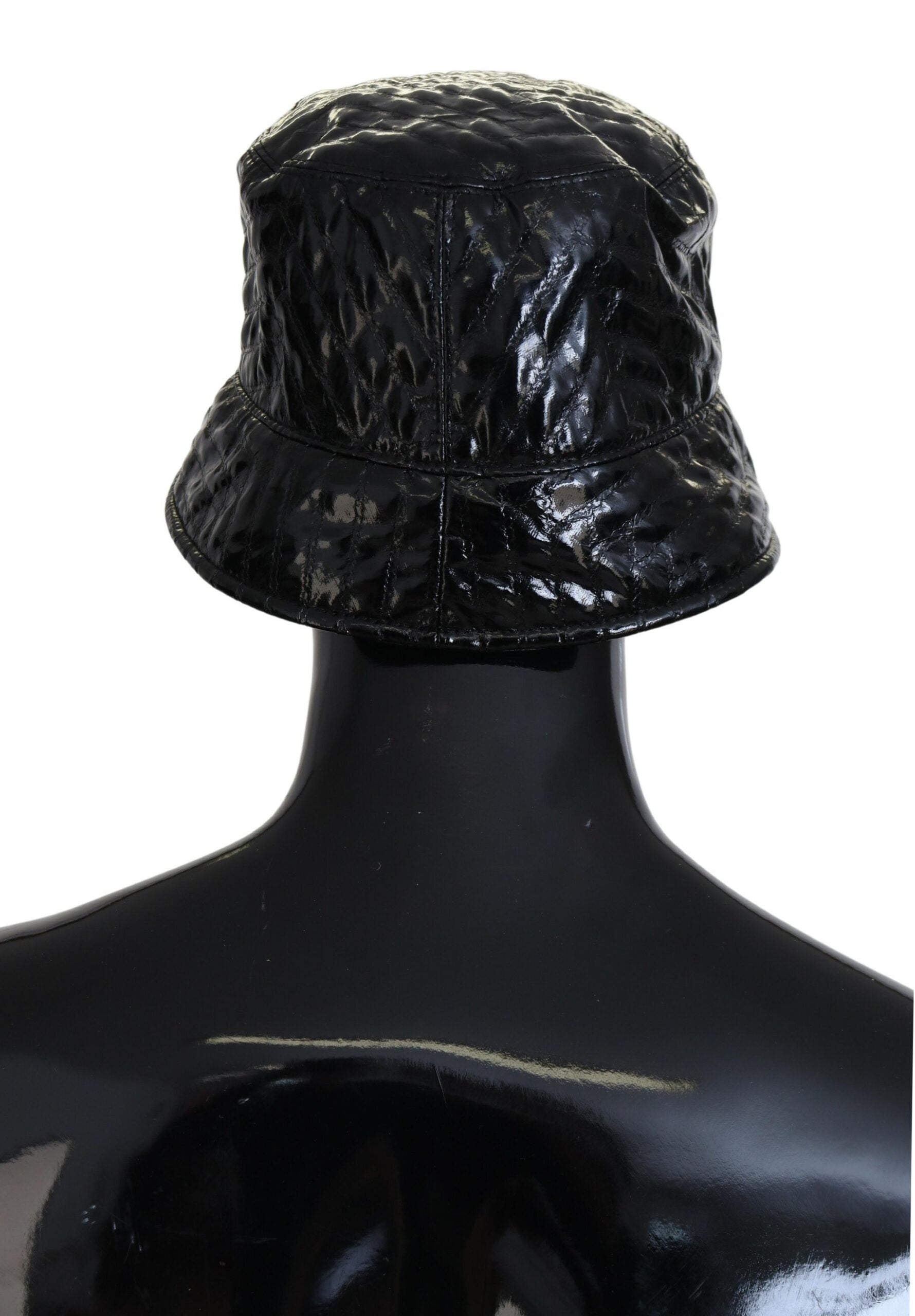 Dolce & Gabbana Black Quilted Faux Leather Women Bucket Cap Hat Dolce & Gabbana