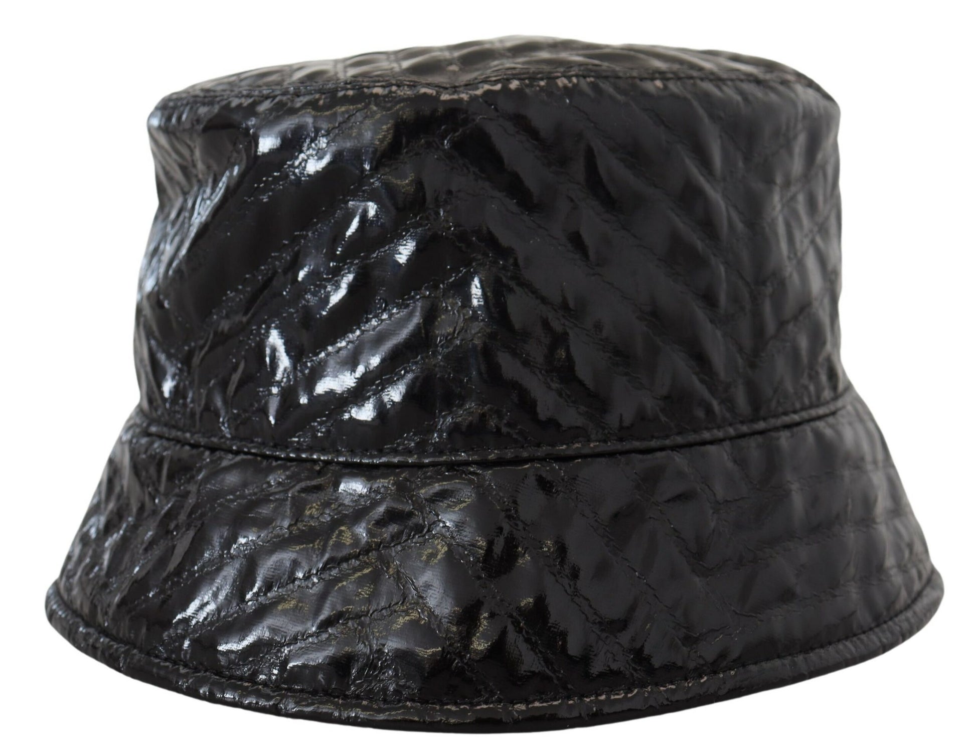 Dolce & Gabbana Black Quilted Faux Leather Women Bucket Cap Hat Dolce & Gabbana