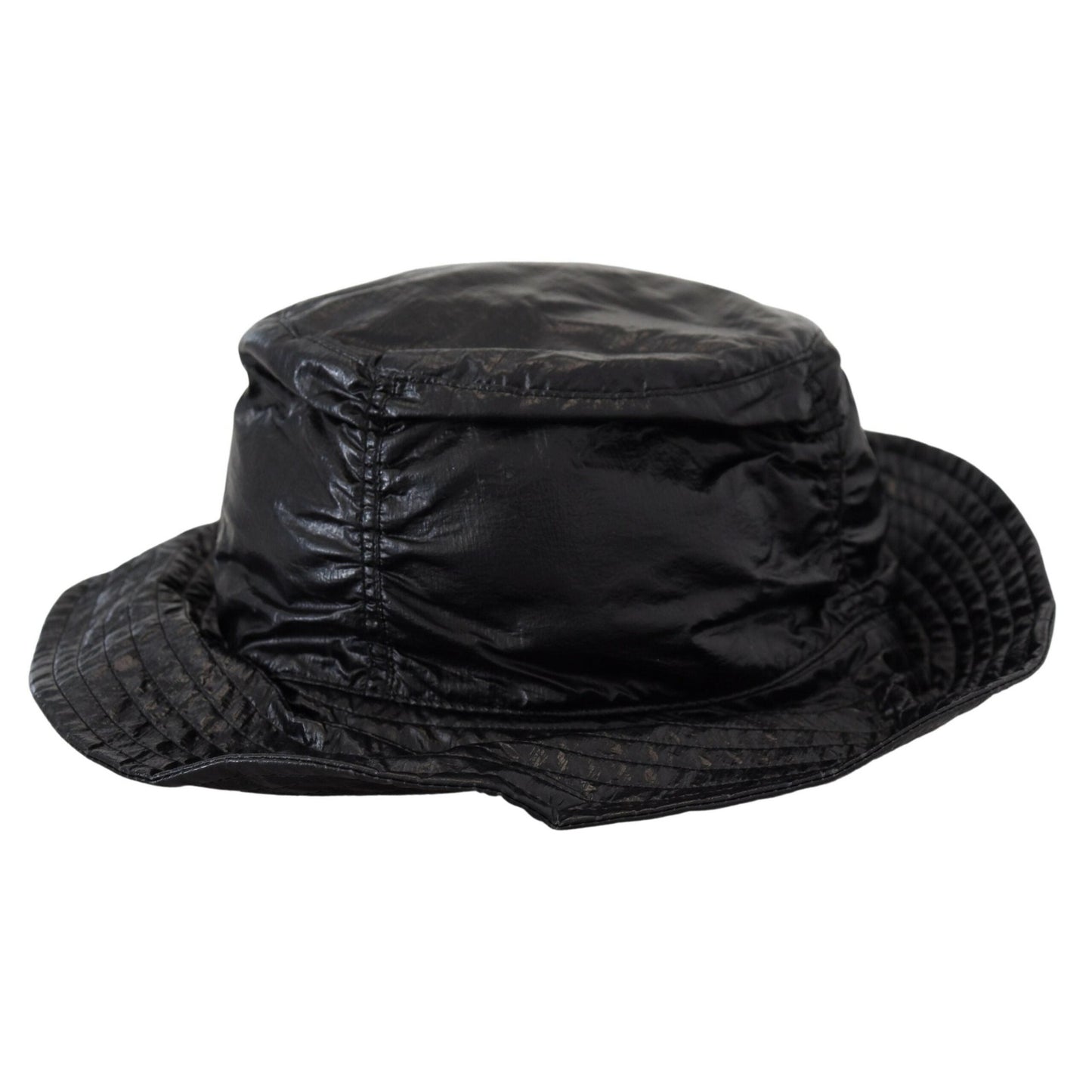 Dolce & Gabbana Black Quilted Faux Leather Women Bucket Cap Hat Dolce & Gabbana