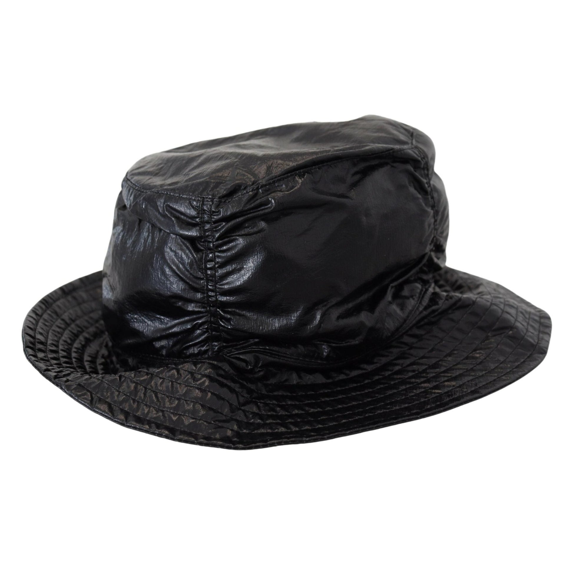 Dolce & Gabbana Black Quilted Faux Leather Women Bucket Cap Hat Dolce & Gabbana