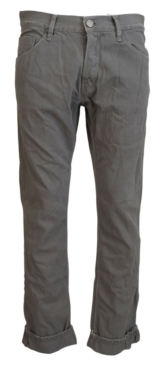 Acht Gray Cotton Straight Fit Folded Hem Casual Denim Jeans Acht