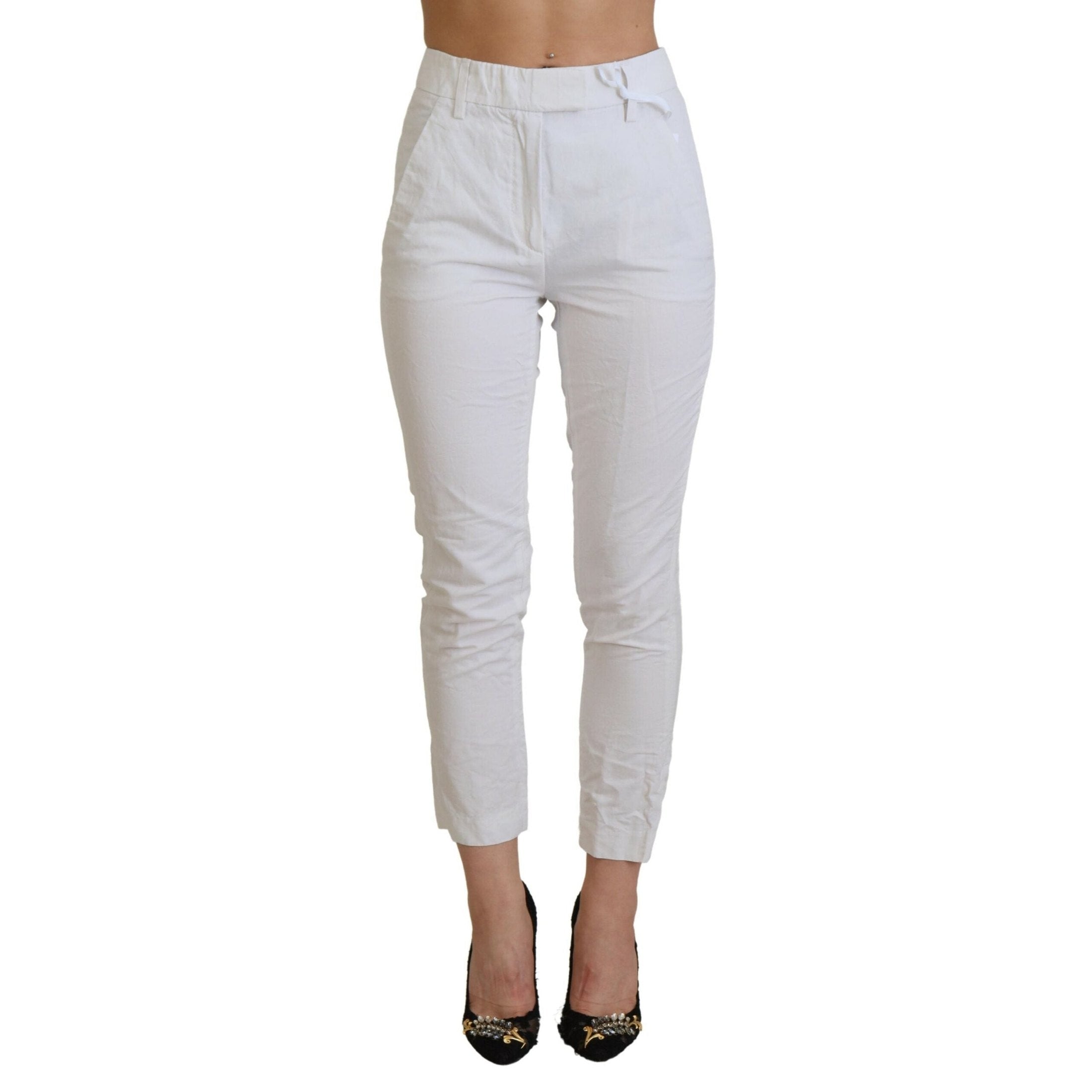 Dondup White High Waist Tapered Women Pants