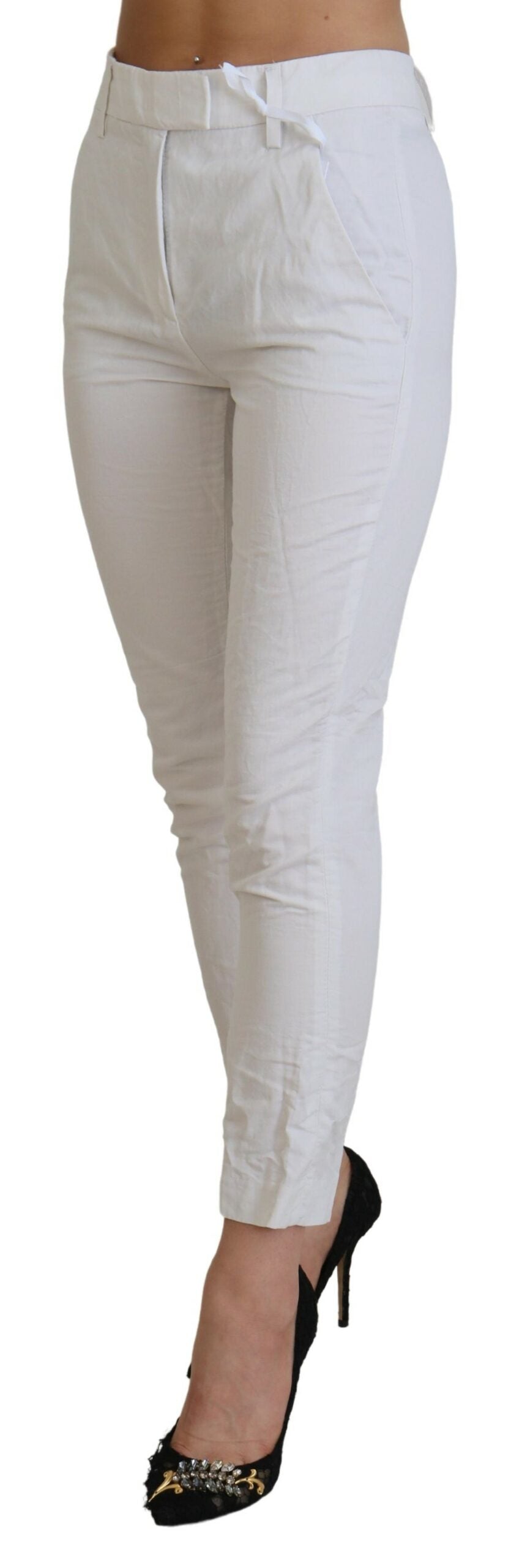 Dondup White High Waist Tapered Women Pants Dondup