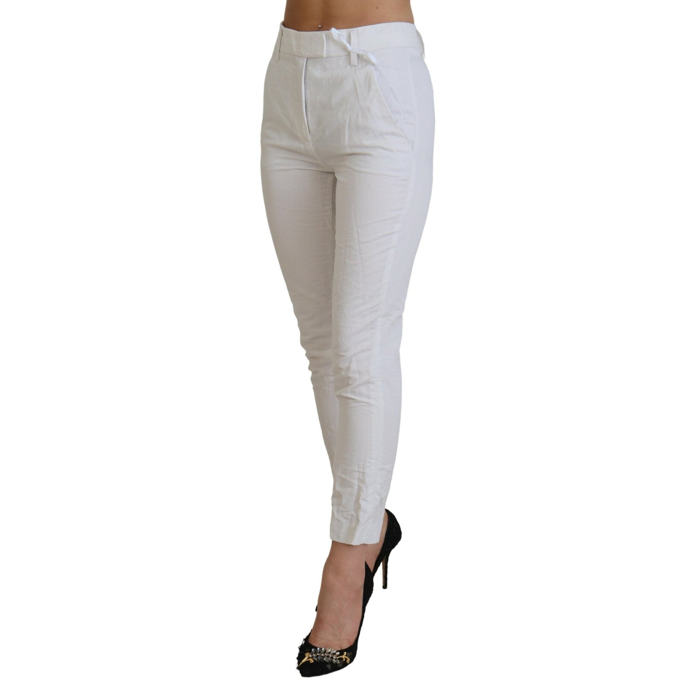 Dondup White High Waist Tapered Women Pants