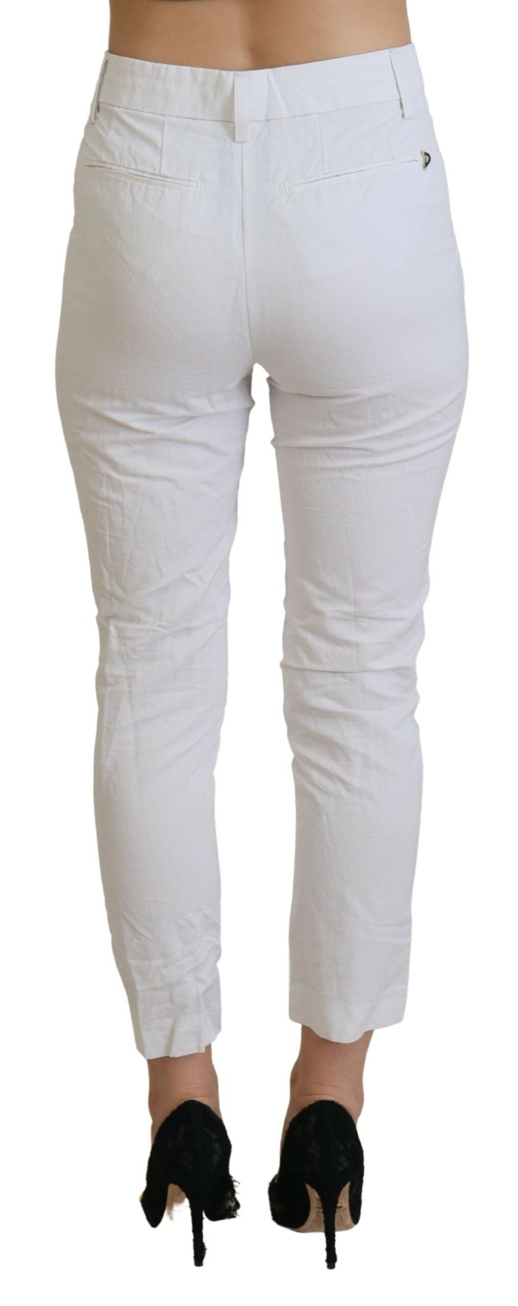 Dondup White High Waist Tapered Women Pants Dondup