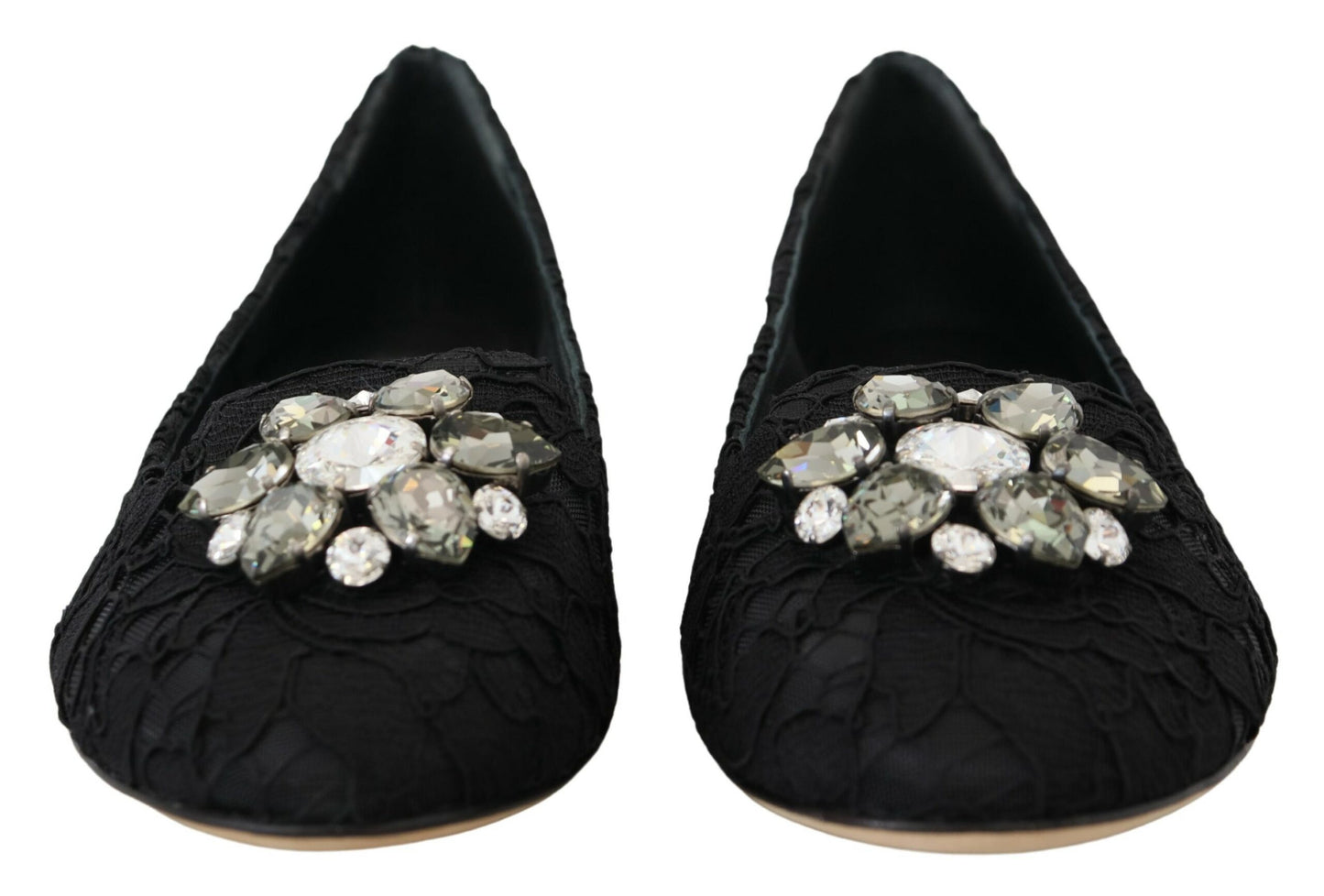 Dolce & Gabbana Black Taormina Lace Crystals Flats Shoes Dolce & Gabbana