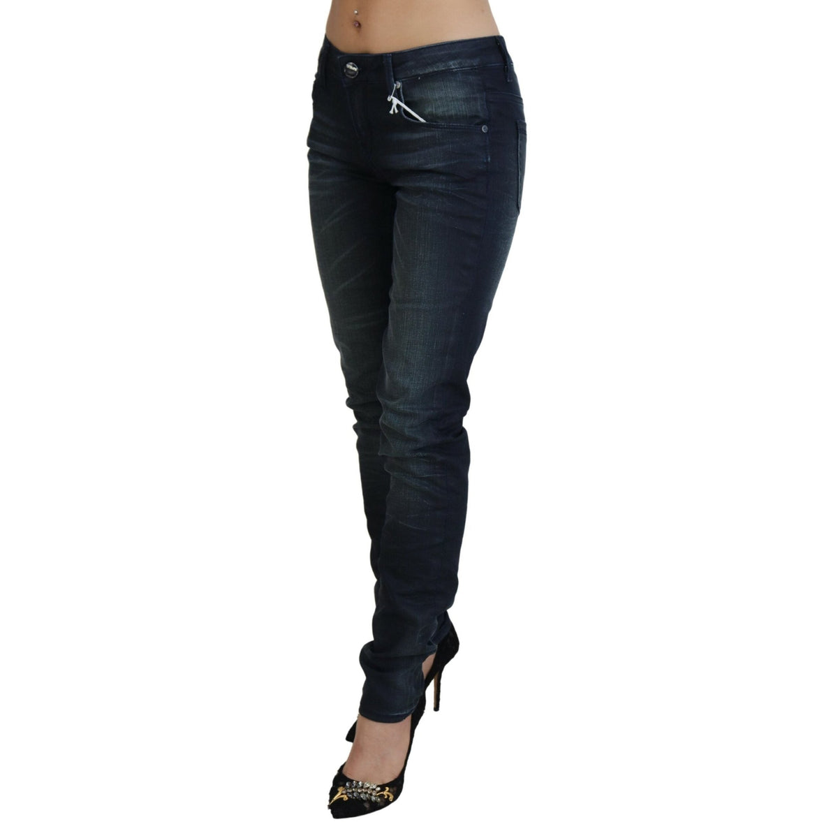 Acht Blue Washed Low Waist Slim Fit Cotton Denim Jeans